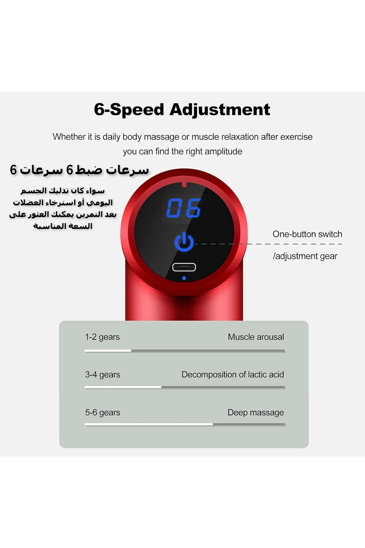 COOYA-جهاز تدليك العضلات الكهربائي، 6 سرعات محمول باليد فائق الهدوء، يستخدم لاسترخاء الجسم، رمادي 3