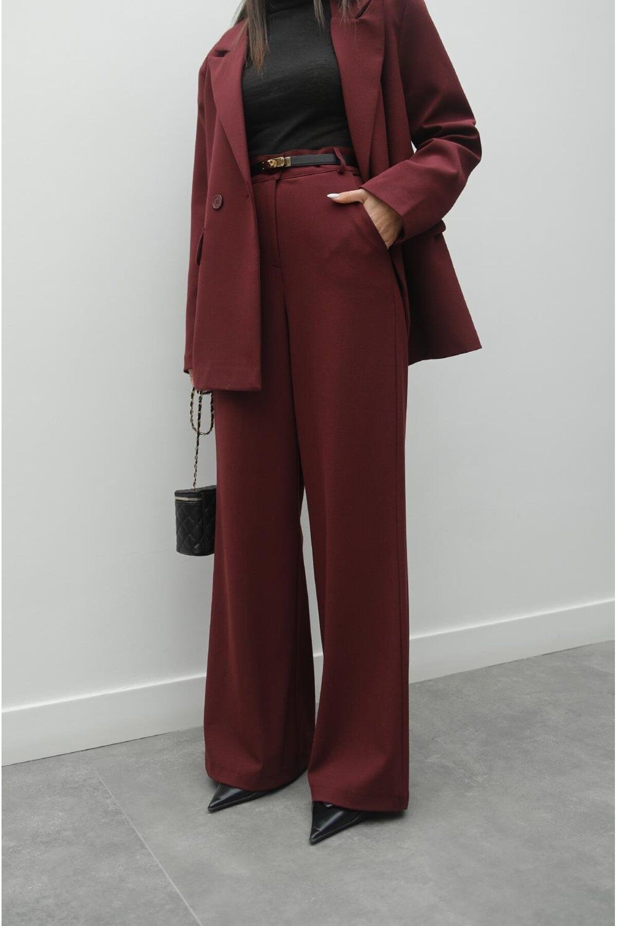 Havoş-Burgundy Aisha Blazer Jacket Pants Set 6