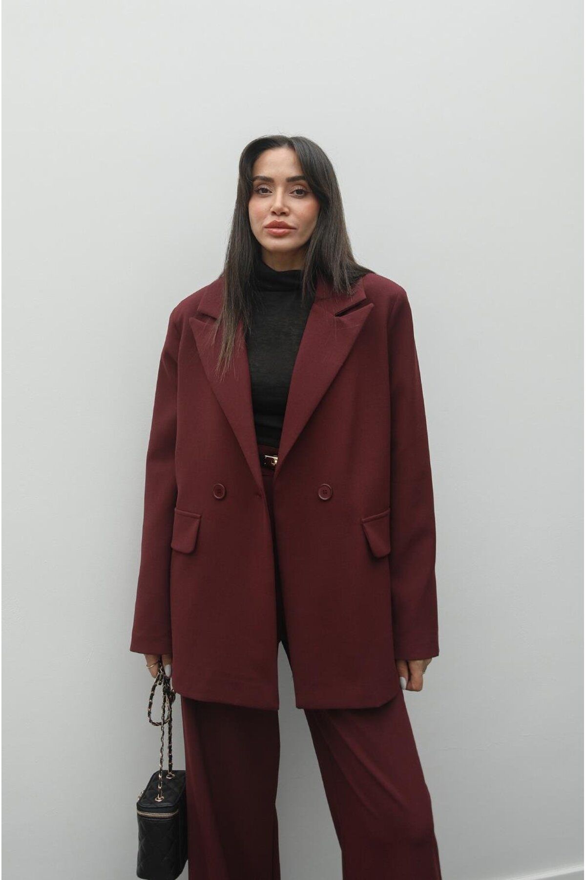 Havoş-Burgundy Aisha Blazer Jacket Pants Set 5