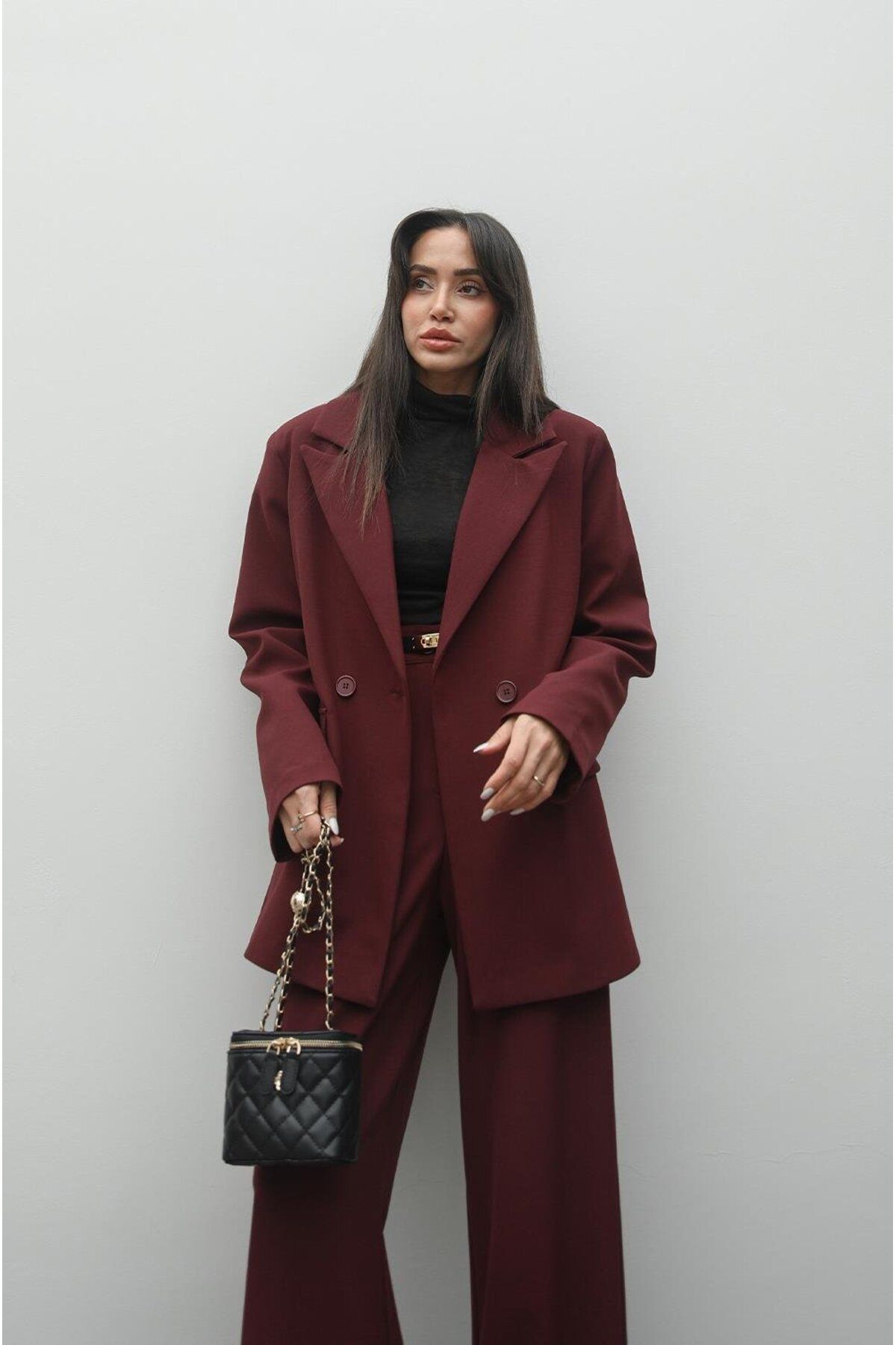 Havoş-Burgundy Aisha Blazer Jacket Pants Set 4