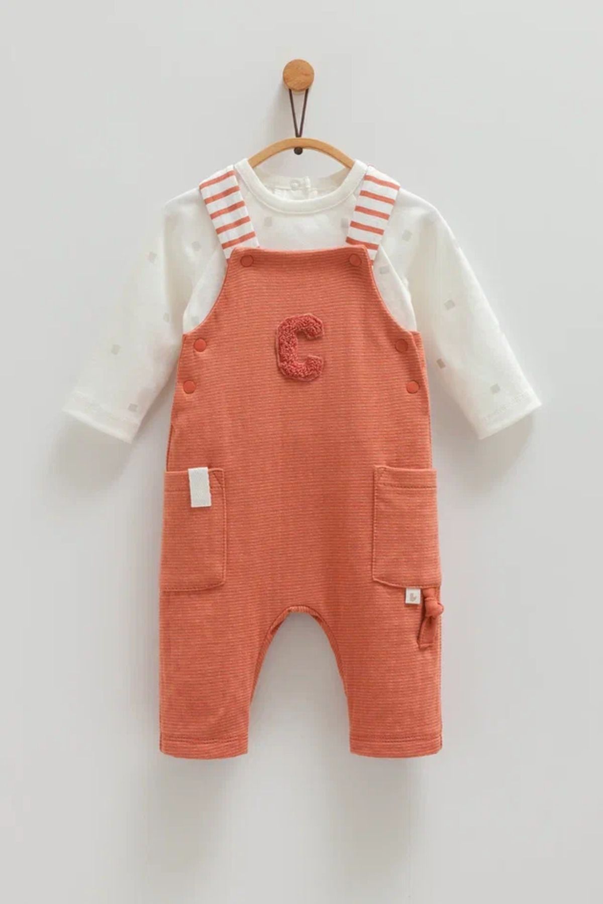 Caramell-Caramel 01-12 Months Baby Boy Salopeeti - Tile Colored Two Piece Set 1