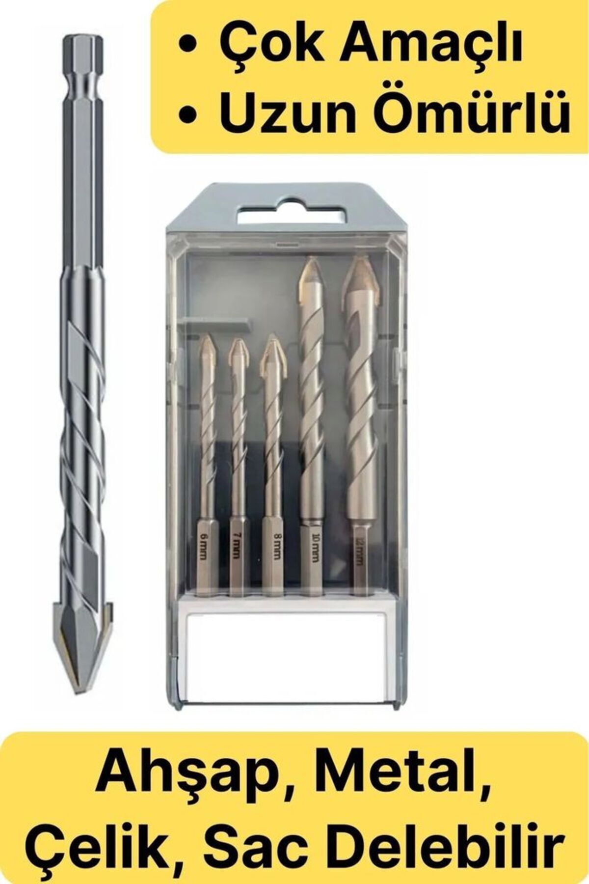 REKOTOOLS -Elmas Ahşap Metal Sac Demir Çelik Delebilen Çok Amaçlı Matkap Ucu Seti 5 Parça Kırılmaz