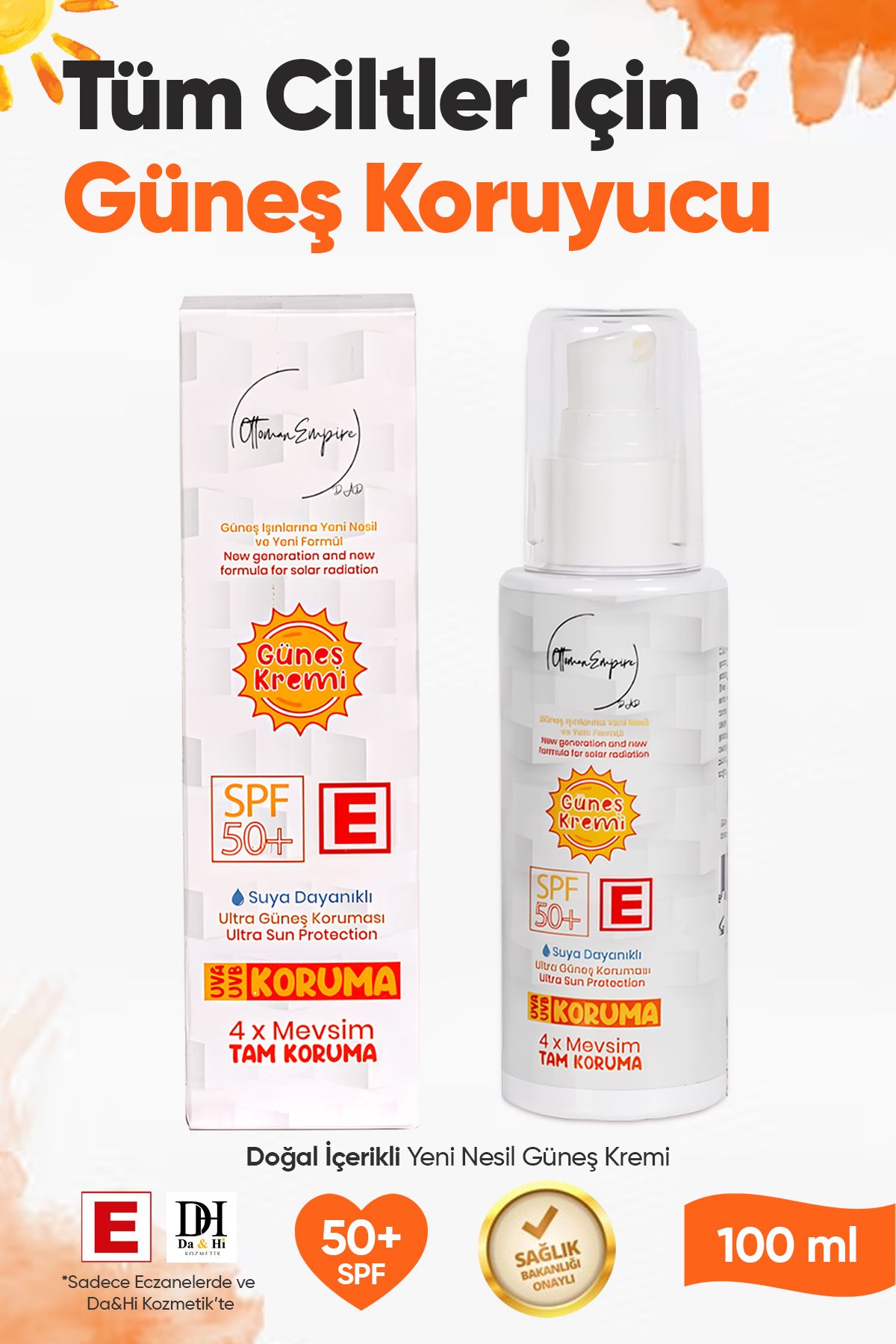 DAD SPF 50+ Güneş Kremi-UVA/UVB Işığından Koruma, Suya ve Kuma Dayanıklı, 100 ml, Non-Komedojenik