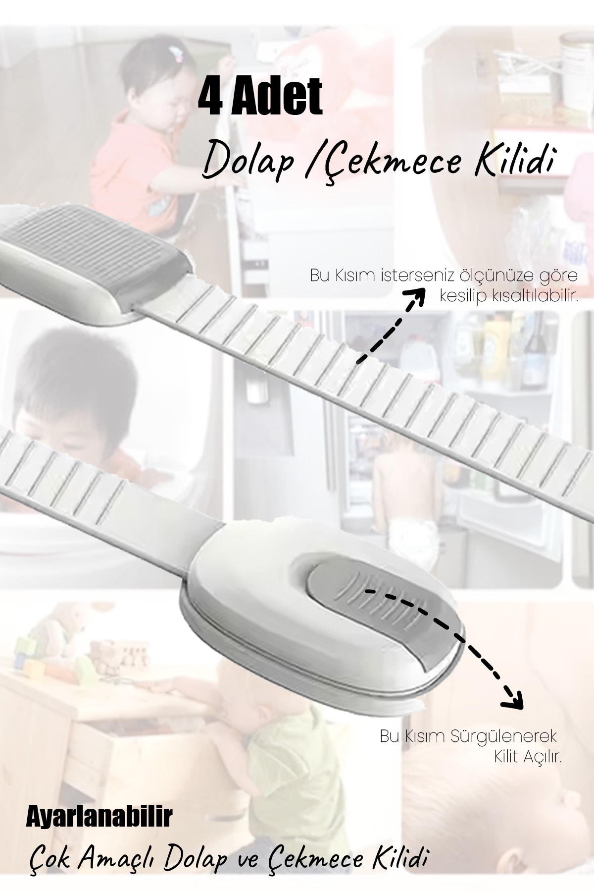 AGUBUGU BABY - Çok Amaçlı Ayarlanabilir Çekmece Ve Dolap Kilidi - 4 Adet fotoğrafı 2 (önizleme)