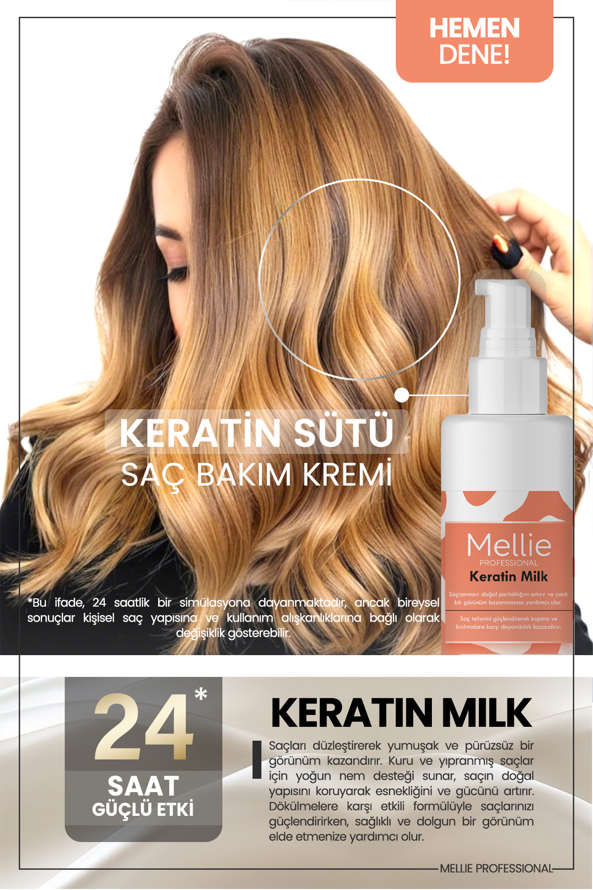 Keratin Saç Bakım Sütü, Biotin ve Collagen İçeren Besleyici ve Onarıcı, Durulama Gerektirmez 250ML — mellie003_keratin — تصویر 3 از 5