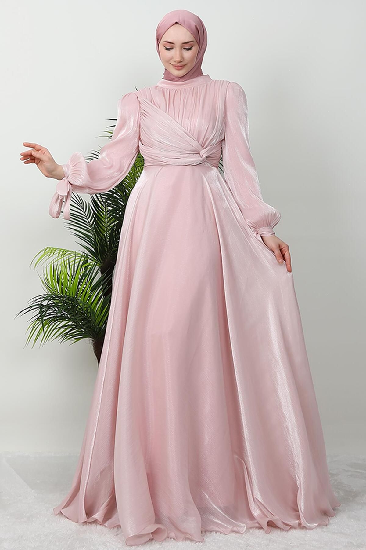 GİYZAMİLA-Lily Silk Evening Dress Powder 4