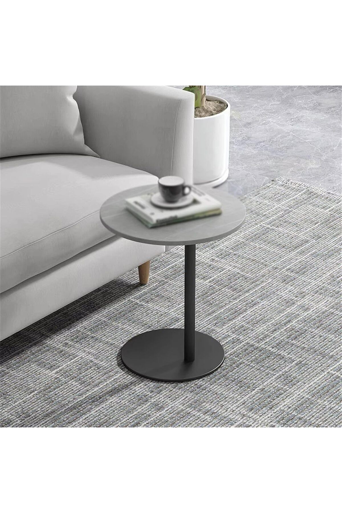 Generic-Black and Grey Marble Wood and Metal Side Table - 40x55 cm 1