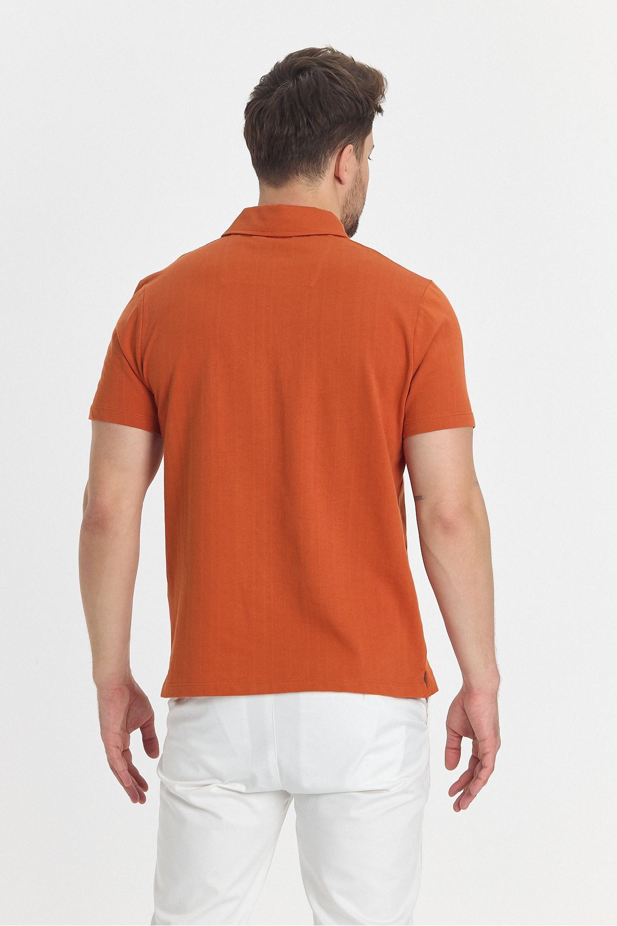 Frappoli-Luceroo Men's Orange 100% Cotton Non-Shrink Fabric Slim Fit Slim Fit Polo Neck T-Shirt 4