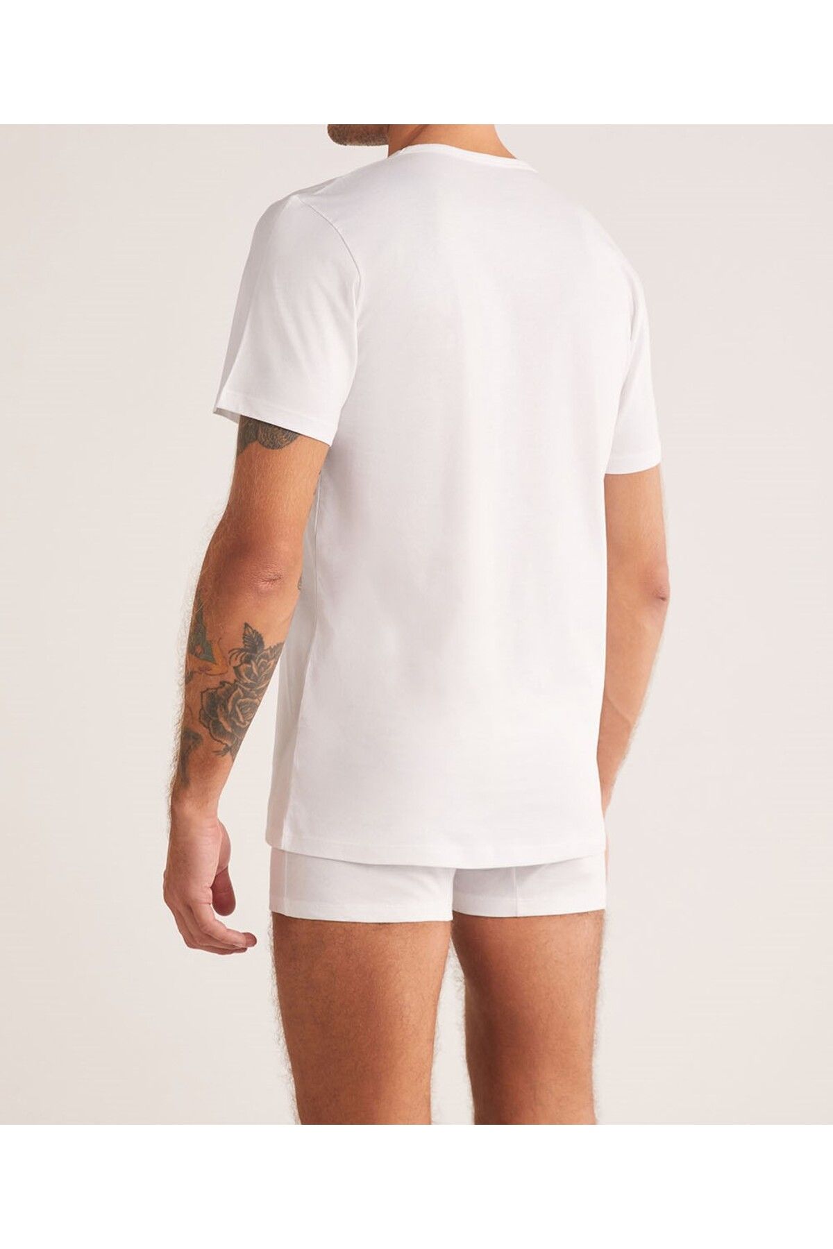 Kom-Men's White 100% Cotton V-Neck 2-Piece T-Shirt Kq.Oenrtsh.1K.M1.K2 3