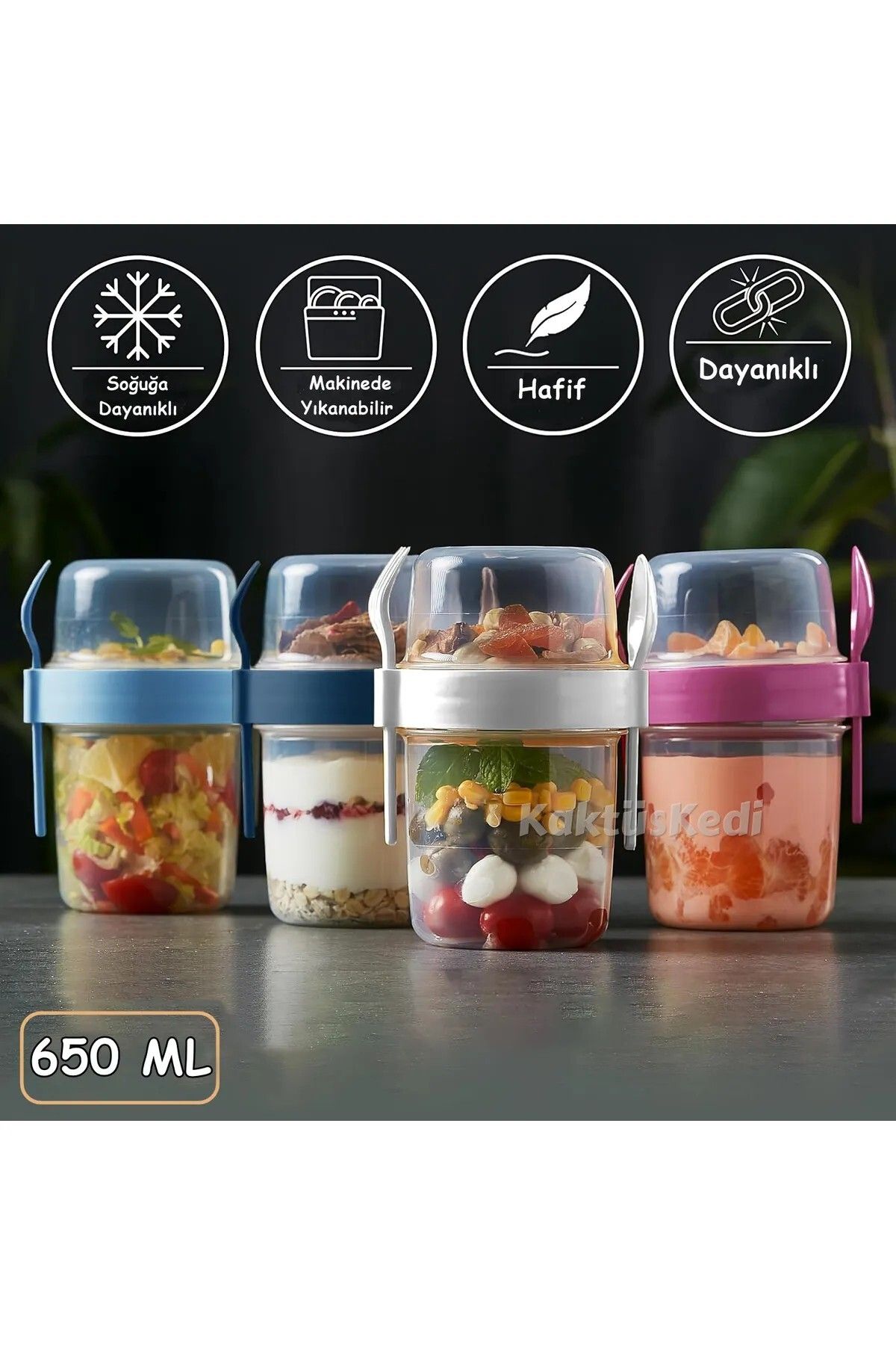 Leony-Snack Food Yogurt Muesli Granola Diet Container with 2 Fork Spoons - Food Storage Container 3