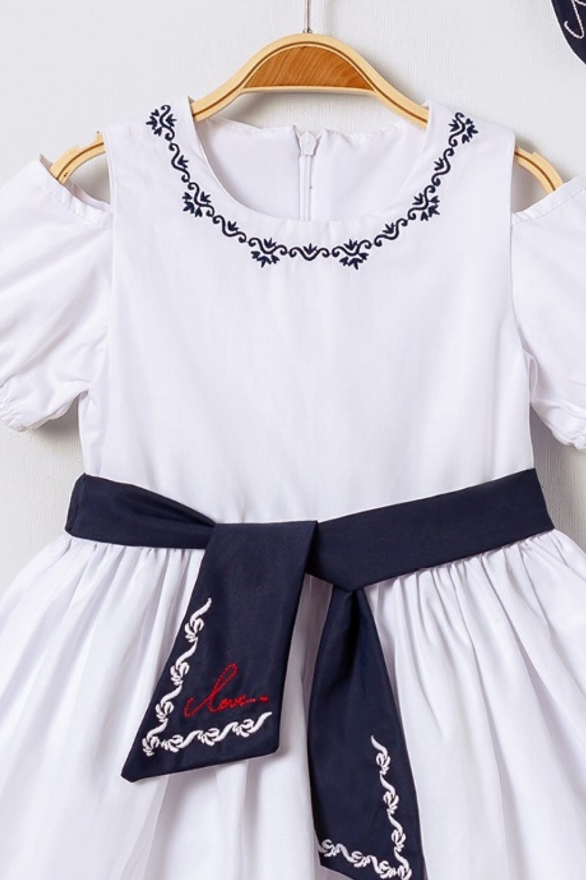 Bebüş-White Embroidered Flared Girls' Dress - Off the Shoulder with Buckle Gift 15615 2