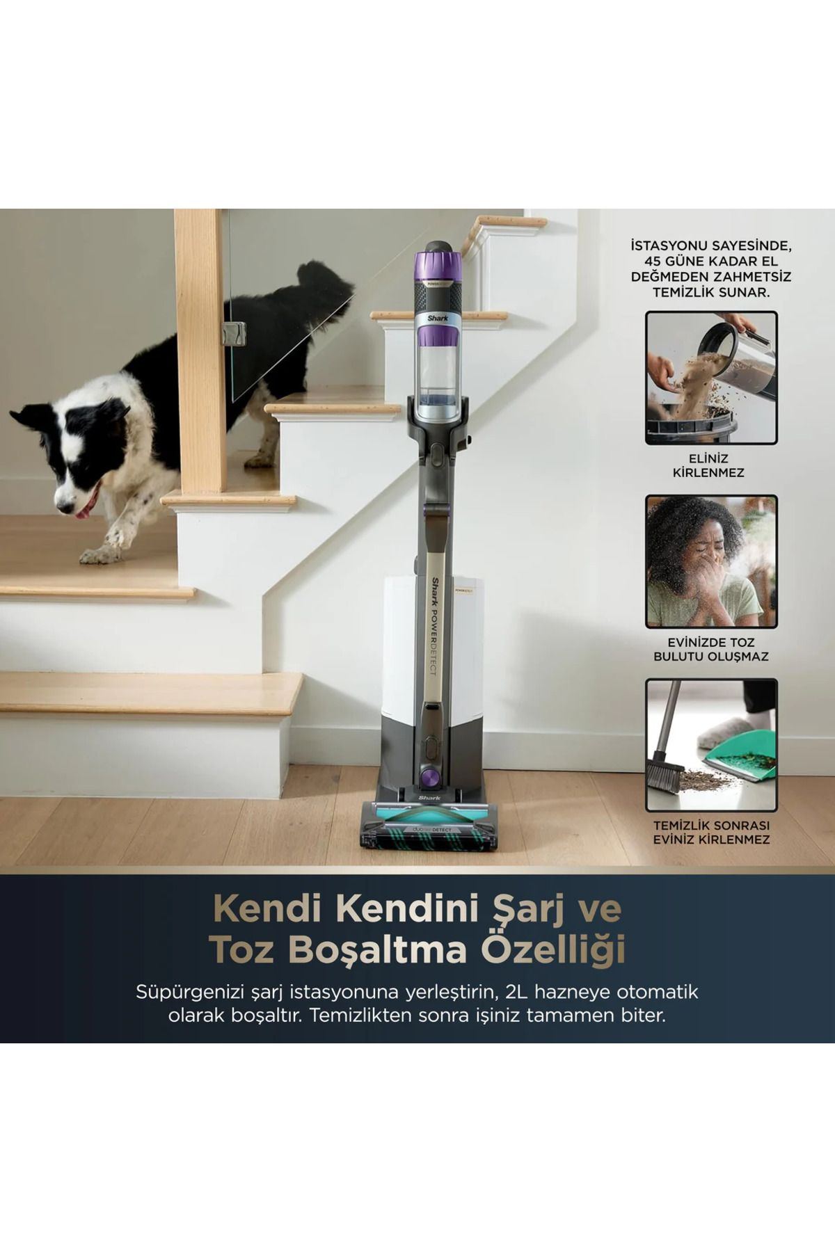 PowerDetect Clean&Empty Auto-Empty Sistemli Pet Başlıklı  Şarjlı Dikey Süpürge 70 dk'ye kadar Şarj - 3