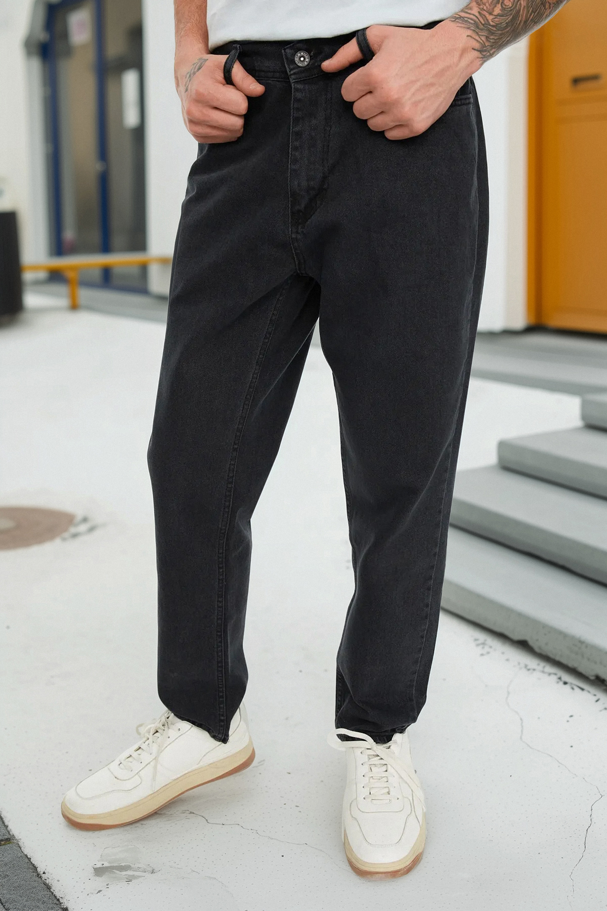  TRENDYOL MAN Siyah %100 Pamuk Relax Fit Boyfriend Jeans Kot Pantolon