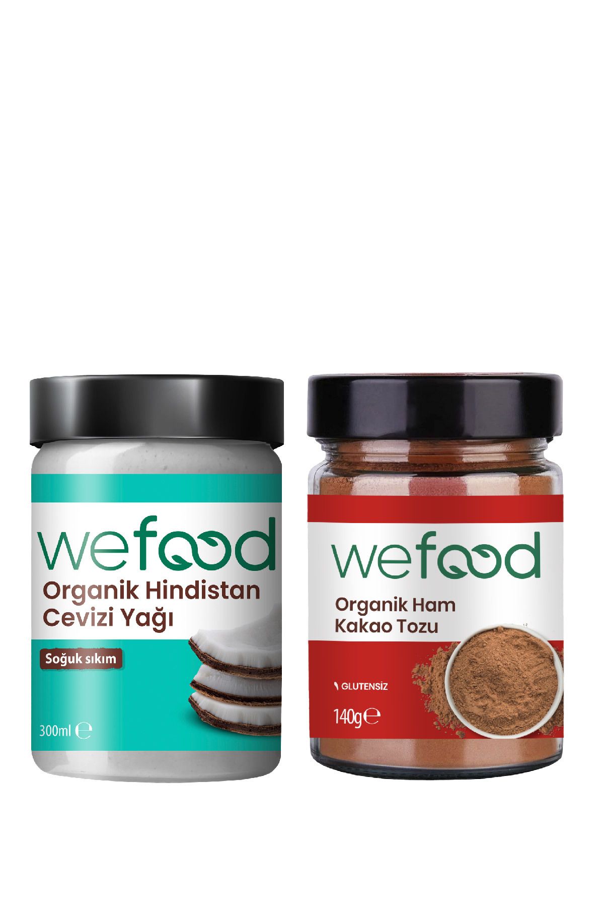Wefood Organik Hindistan Cevizi Yağı 300 ml + Organik Ham Kakao Tozu 140 gr