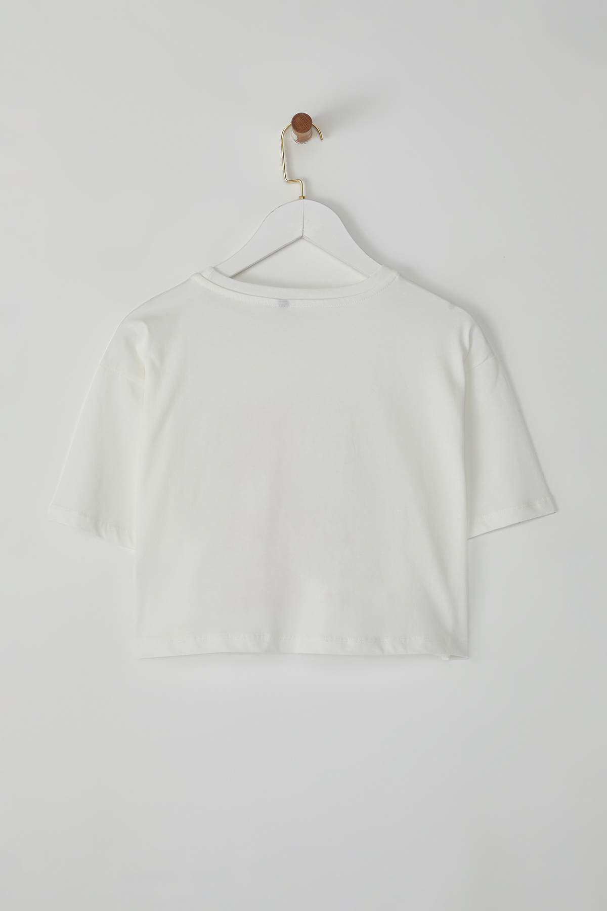 Trendyolmilla  Ekru %100 Kalın Pamuklu Relaxed/Rahat Kalıp Crop Baskılı Örme T-Shirt TWOSS25TS00080 - Görsel 7