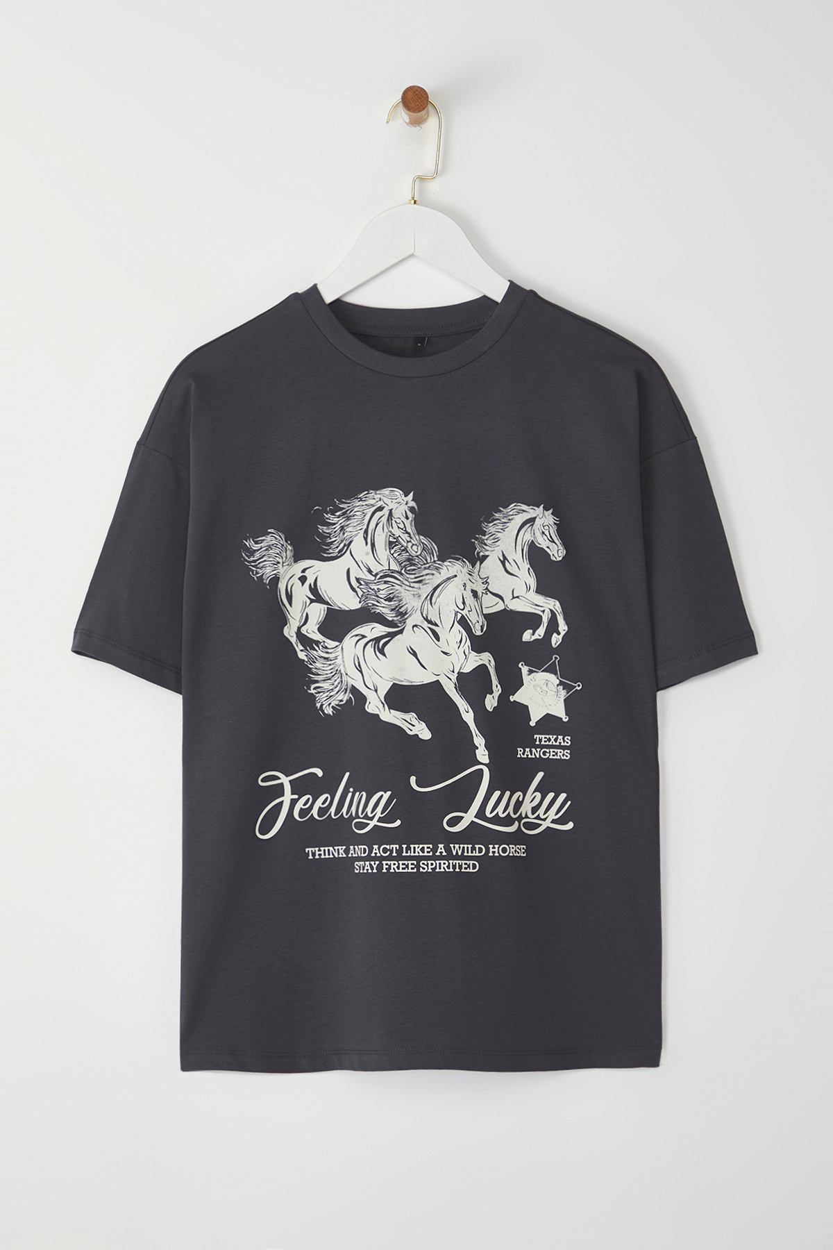 Trendyolmilla  Antrasit %100 Pamuk Oversize/Geniş Kalıp Baskılı Örme T-Shirt TWOSS25TS00075 - Görsel 5