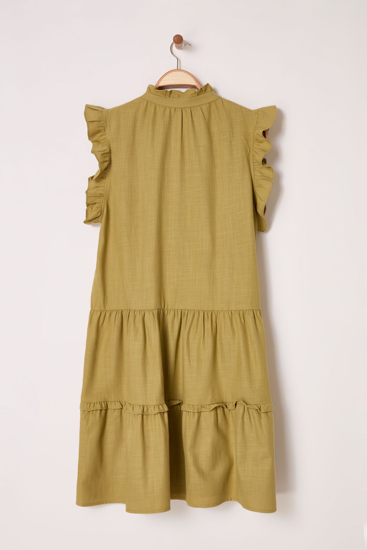 Trendyol Curve-Khaki*001 Linen-Look Woven Plus Size Dress 7