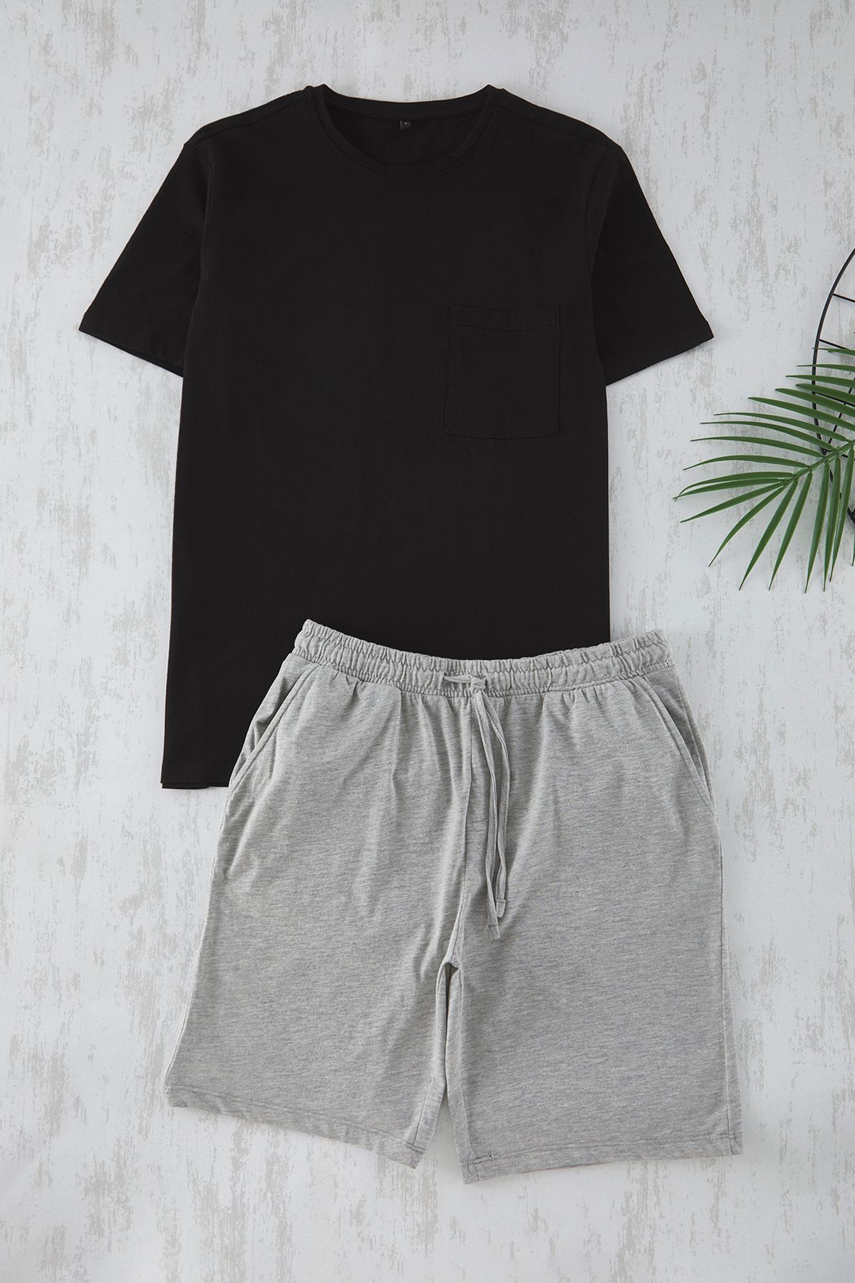Trendyol Collection-Černošedé pletené šortky Regular Fit Sada pyžama – 100% bavlna Tmnss25Pt00033 2