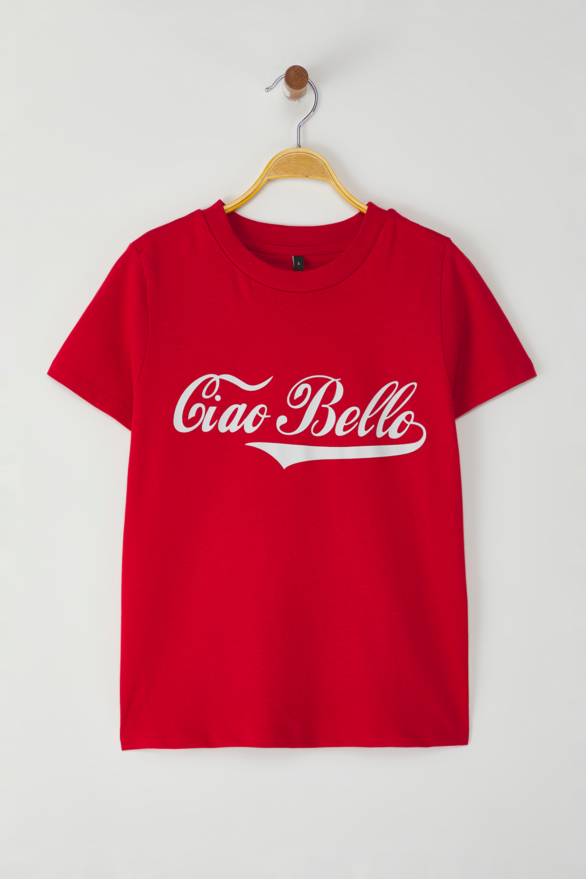 Trendyolmilla  Kırmızı Kalın Pamuklu Slogan Baskılı Regular/Normal Kalıp Örme T-Shirt TWOSS25TS00056 - Görsel 5