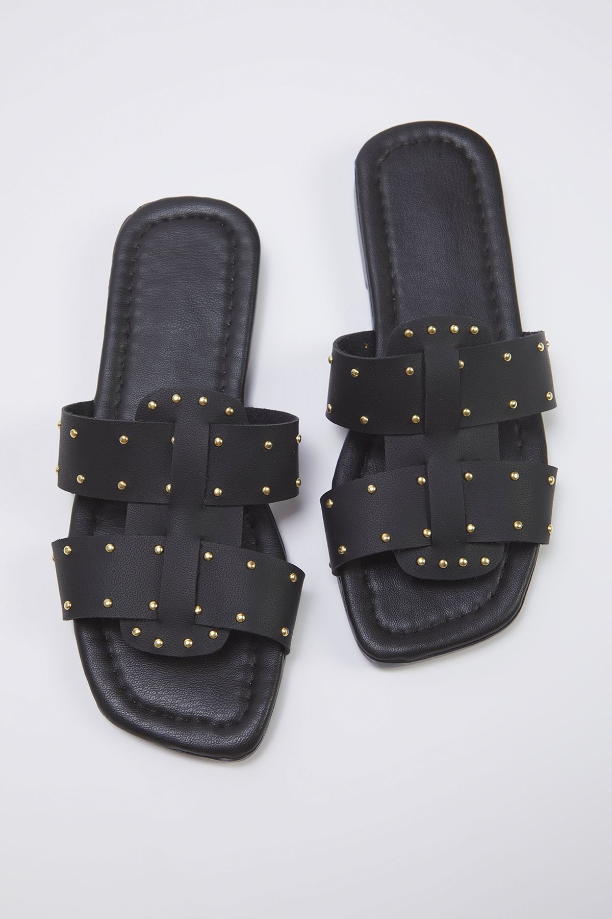 TRENDYOL SHOES Czarne Nity, Podwójne Paski, Damskie, Stylowe Kapcie Z Dodatkami Takss25te00016 Kobieta - 40