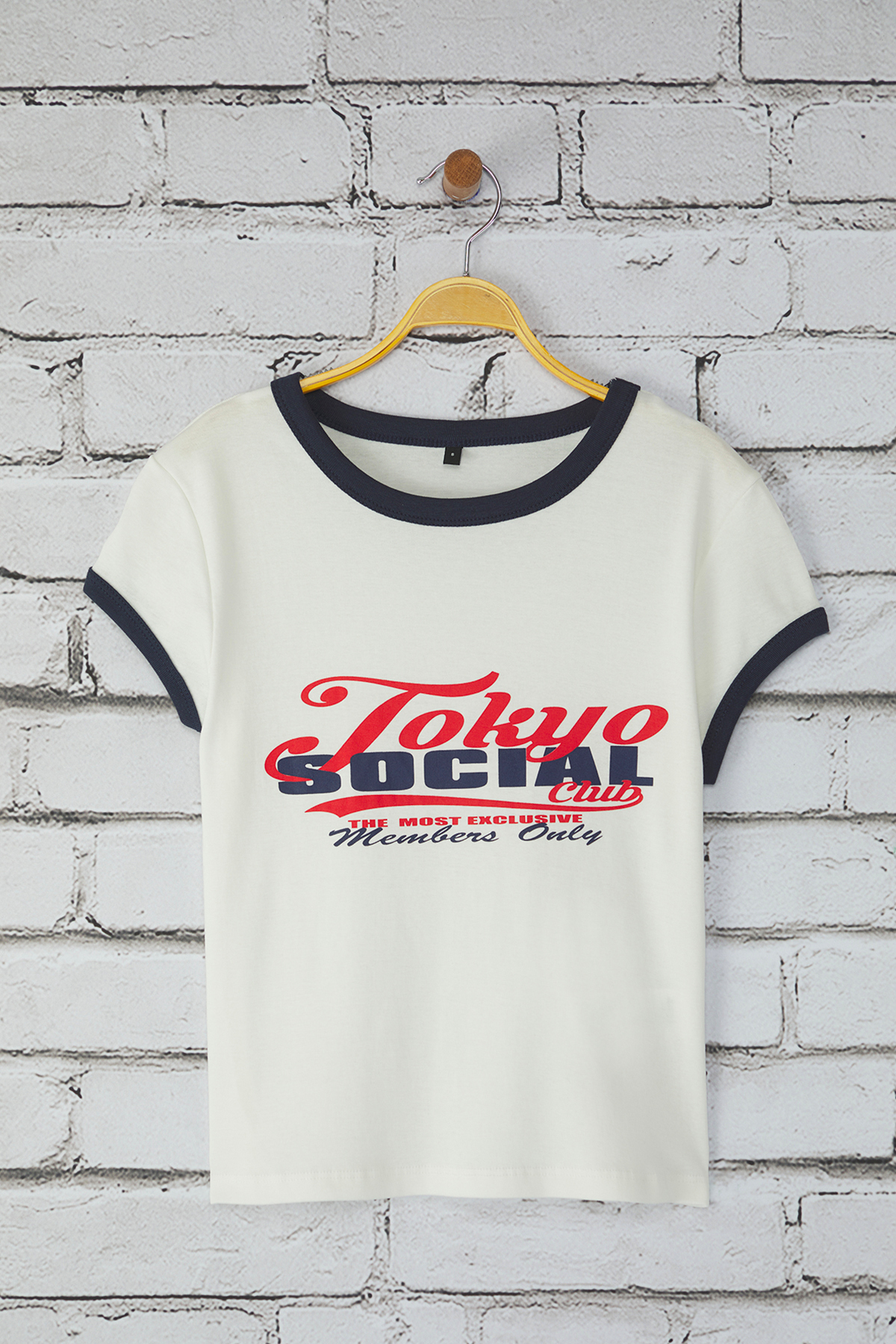 Trendyolmilla  Ekru Slogan Baskı Renk Bloklu Fitted/Vücuda Oturan Örme T-Shirt TWOSS25TS00094 - Görsel 5