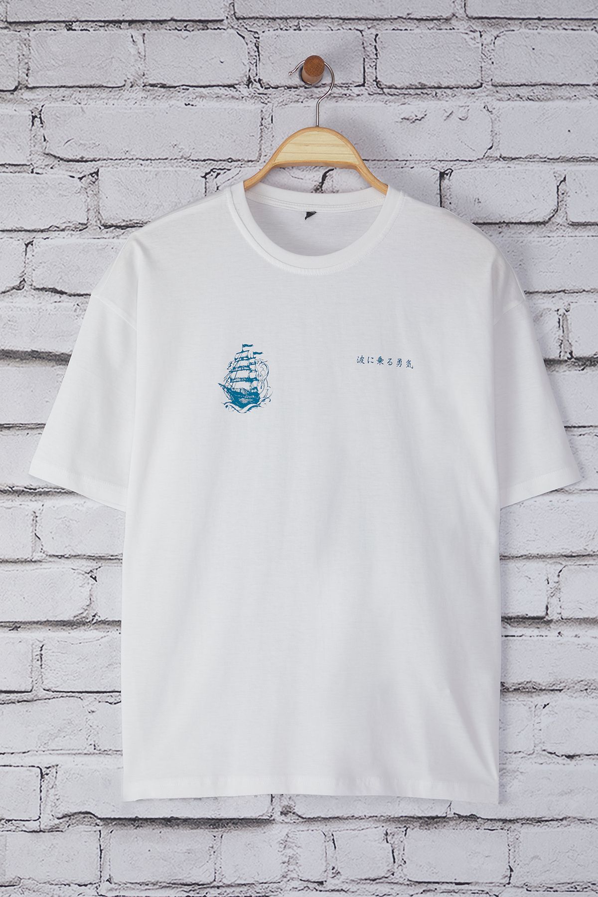 Trendyol Collection-White Oversize/Wide Cut Ship Back Printed 100% Cotton T-Shirt 2