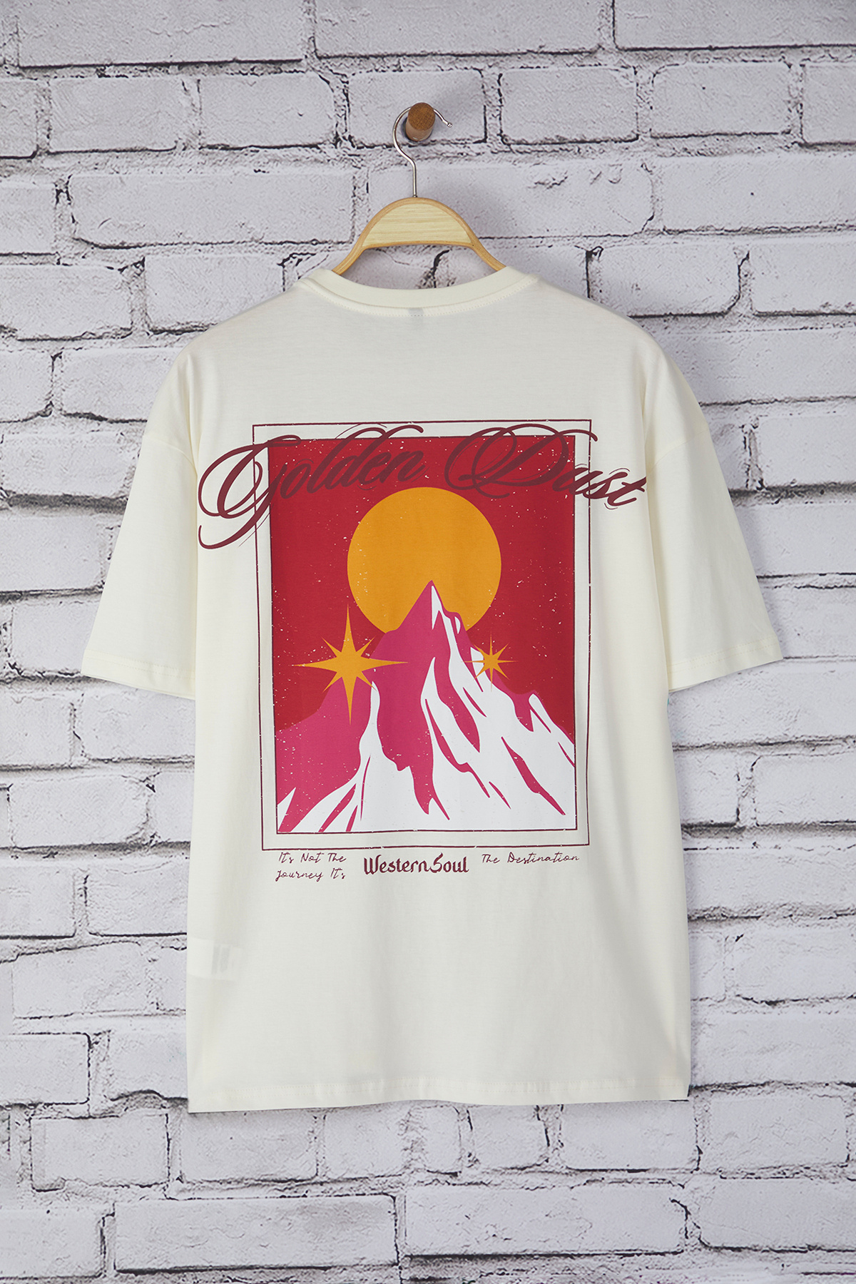 Trendyolmilla  Ekru Oversize/Geniş Kesim Dağ Sırt Baskılı %100 Pamuk T-Shirt TMNSS25TS00191 - Görsel 7