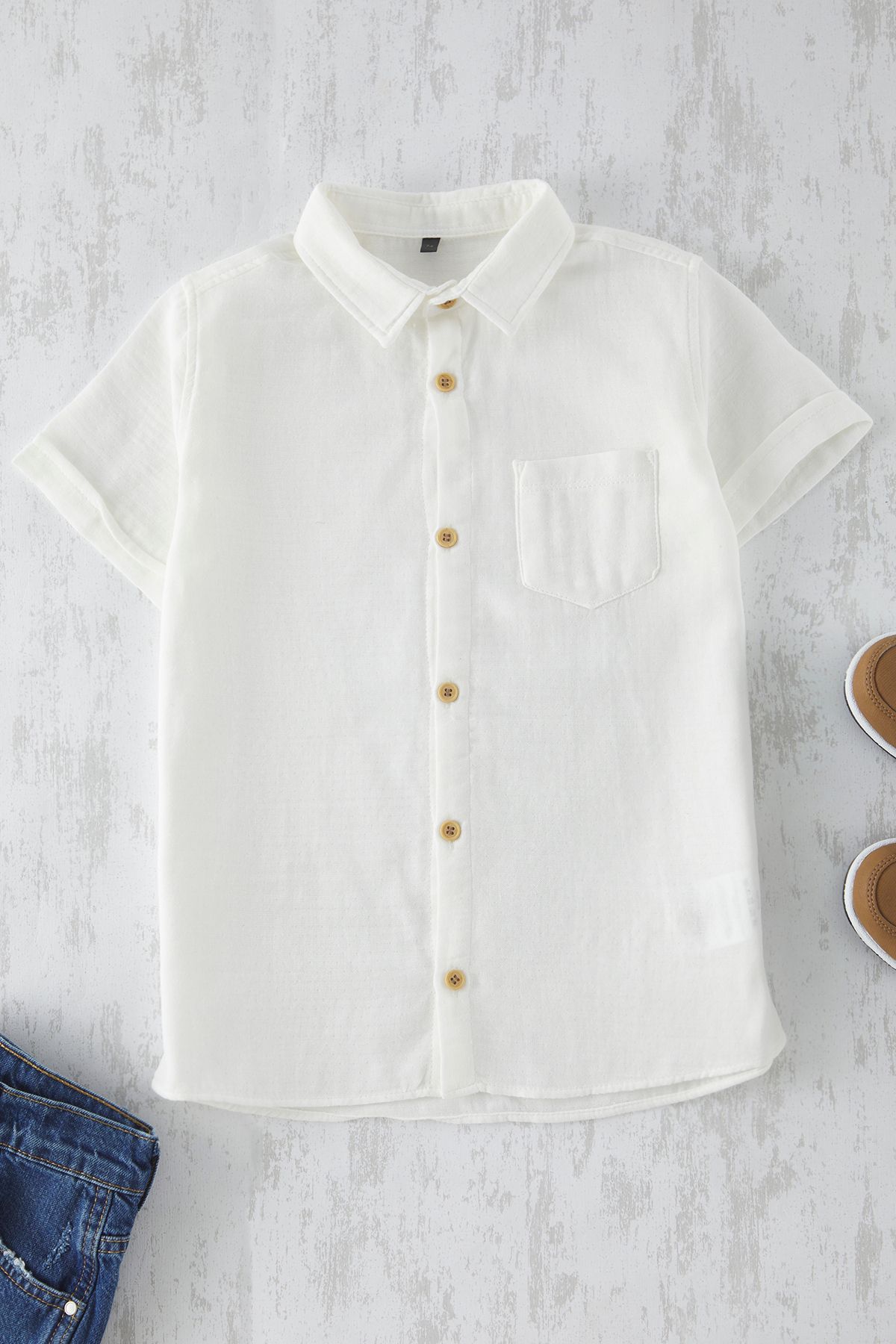 TRENDYOLKIDS-Tkdss25Go00006 Model Ecru Krótka koszula 1