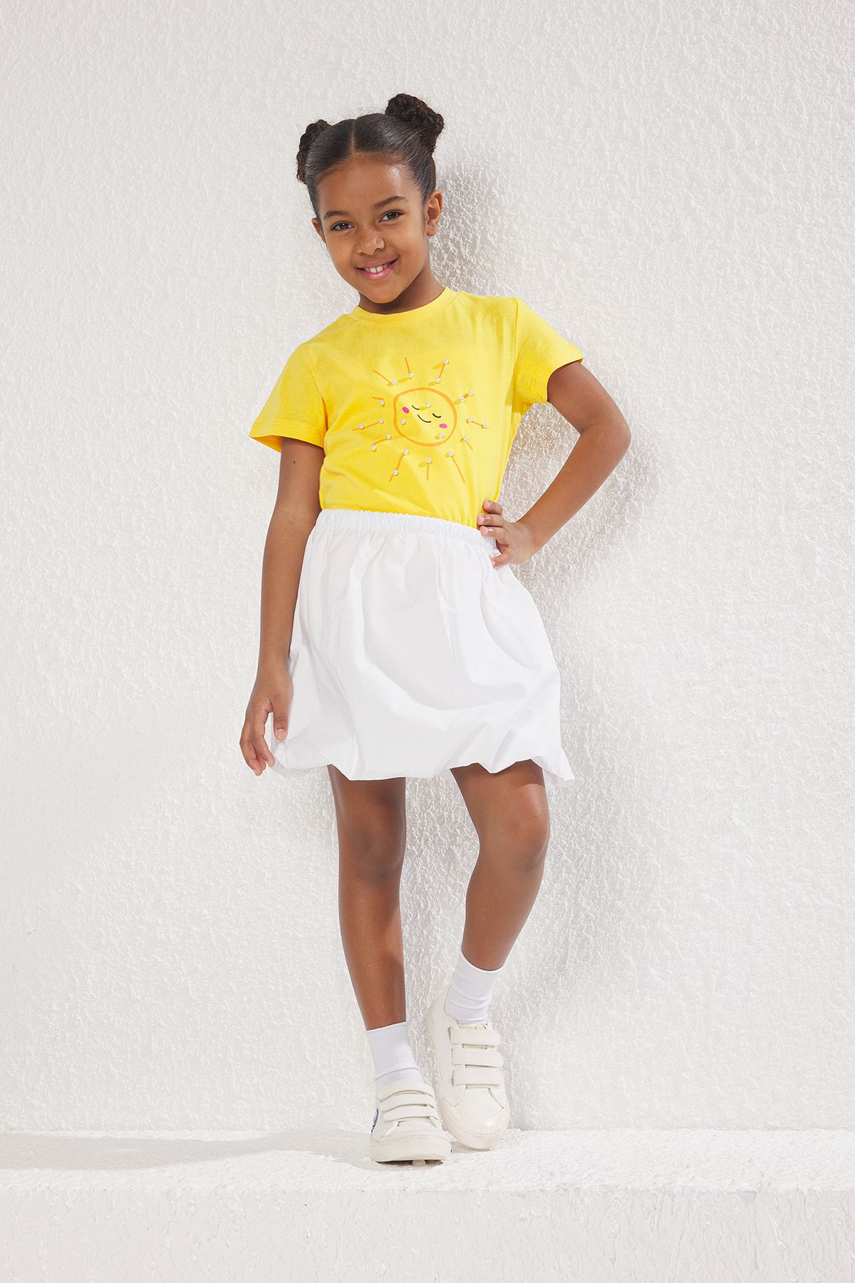 TRENDYOLKIDS-White Girl's Mini Woven Balloon Skirt Tkdss25Et00002 2