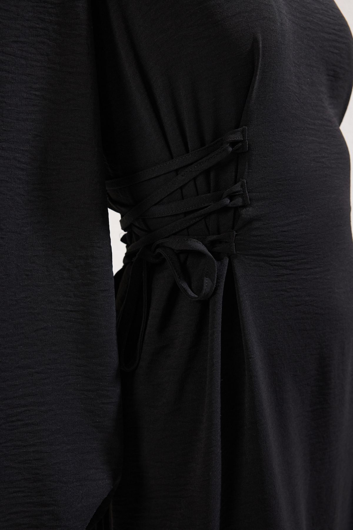 Trendyol Modest-Fekete Hakim gallér Beli Britli Aerobin szőtt ruha TCTSS25EB00082 3