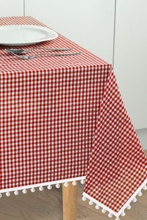 Soft Kare Ponpon Serisi Küçük Kareli Ponponlu Masa Örtüsü, Piknik Örtüsü, Kla...
