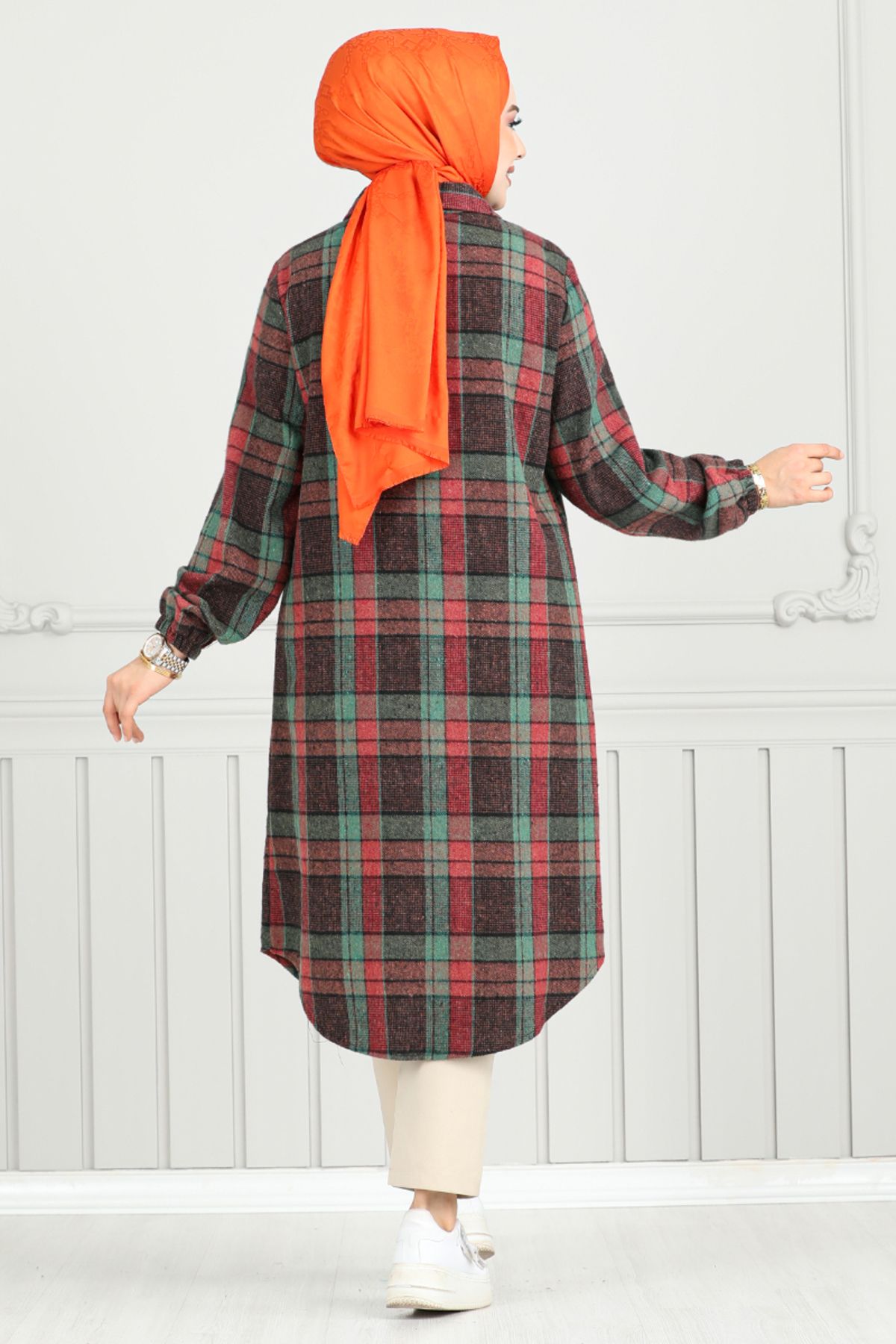 ModaMerve-Green Plaid Tunic - Front Button, 4446Ktr927-M 5