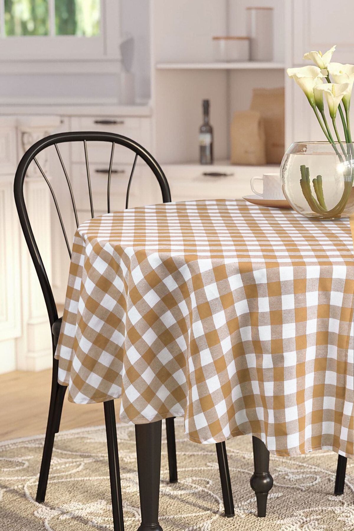 Soft Kare-Gingham Round Large Square Tablecloth 1