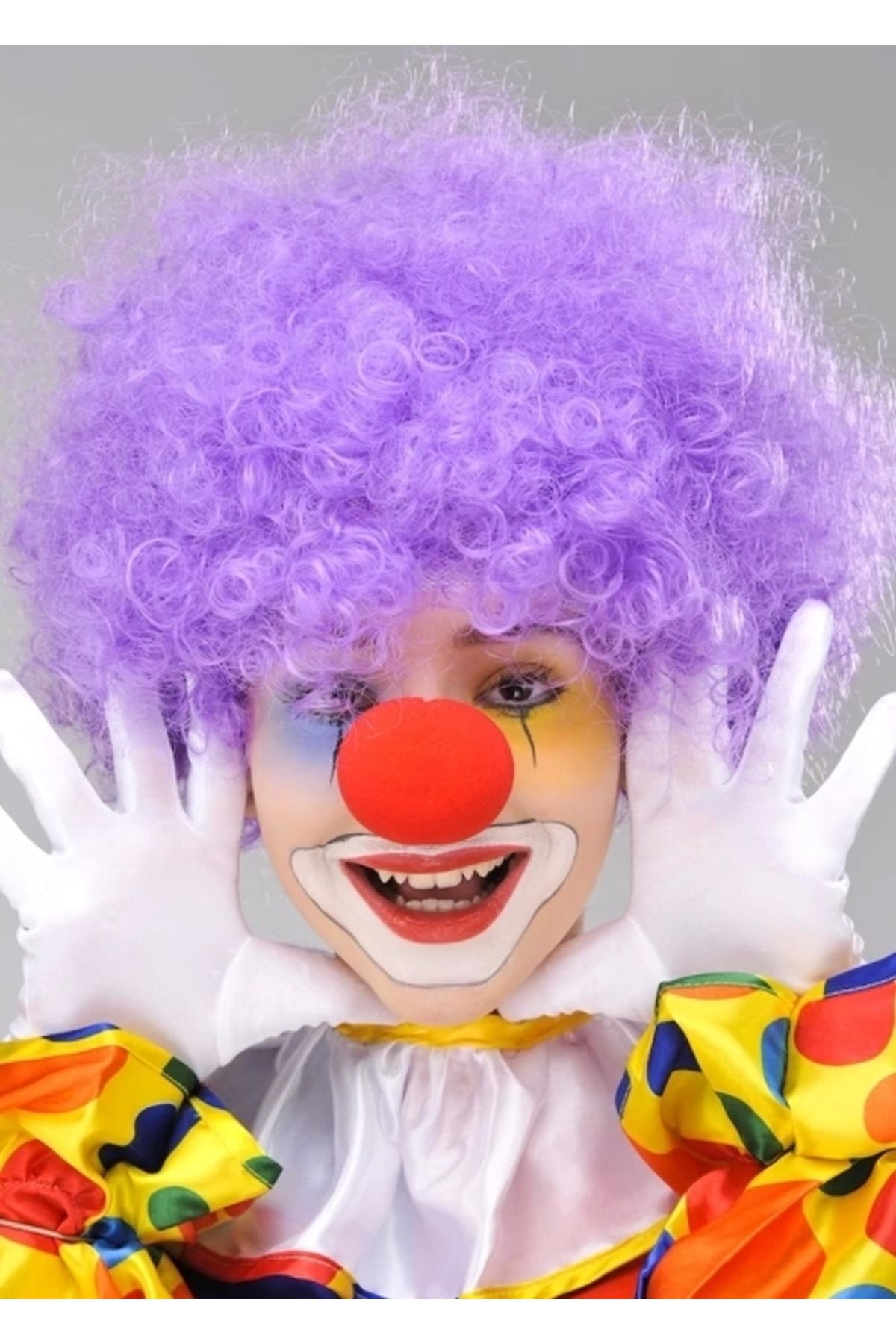 YNT İthalat-Heyf Purple Color Curly Afro Bonus Wig False Hair and Red Nose Set 2