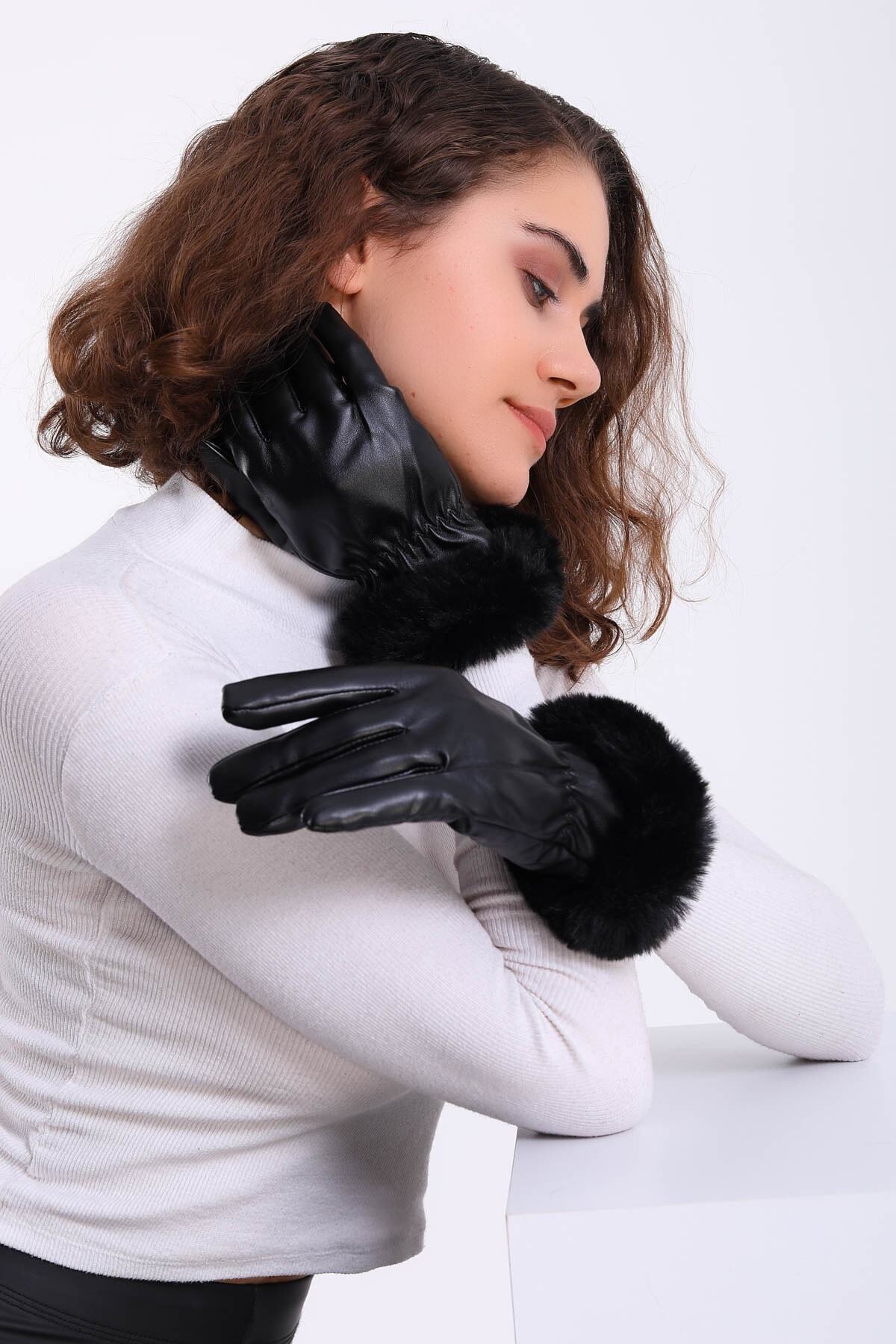 boomist  Kadın Detay Suni Deri Eldiven - Görsel 7