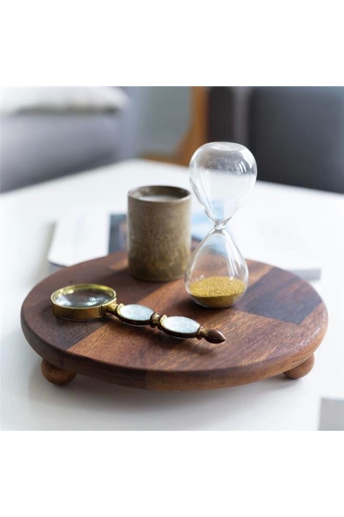 Akayev-Wooden 20 cm Standing Presentation Plate - Cake Plate - Natural Presentation Plate 1