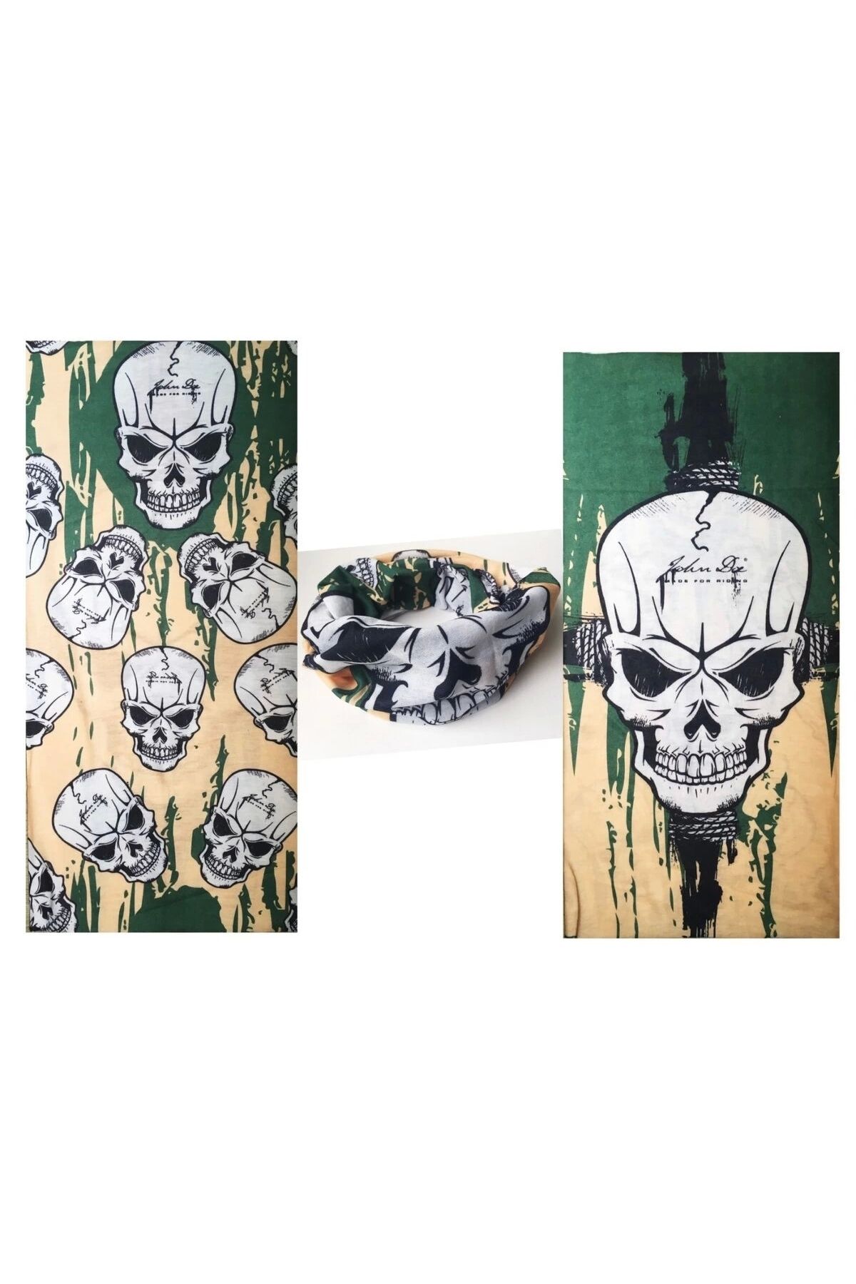 YNT İthalat-Heyf Khaki Green Lycra Skull - Printed Baf Bandana 25X48 cm 2
