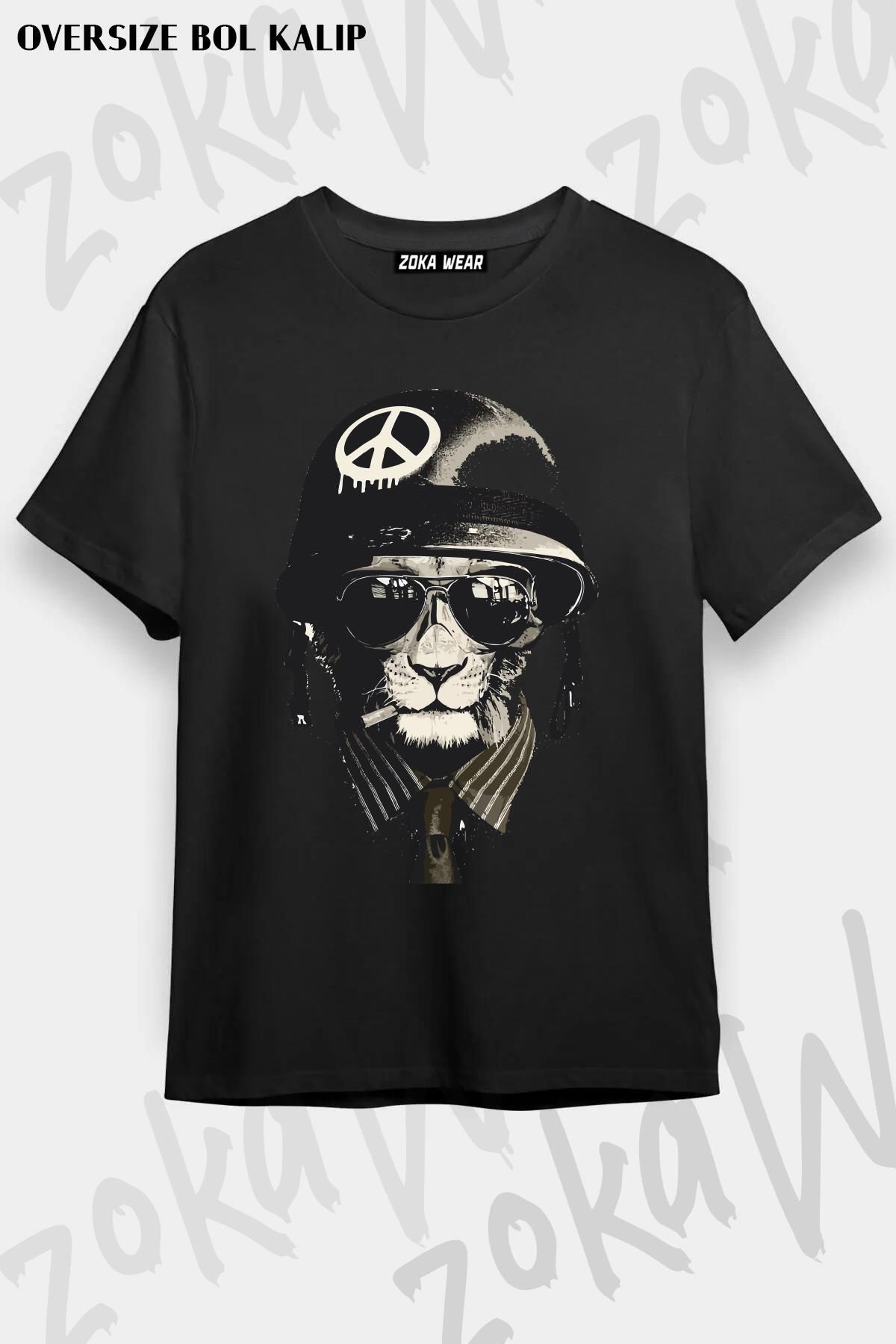 ZOKAWEAR Unisex Oversize Kalıp Motorcu Kasklı Tasarım Baskılı Tshirt