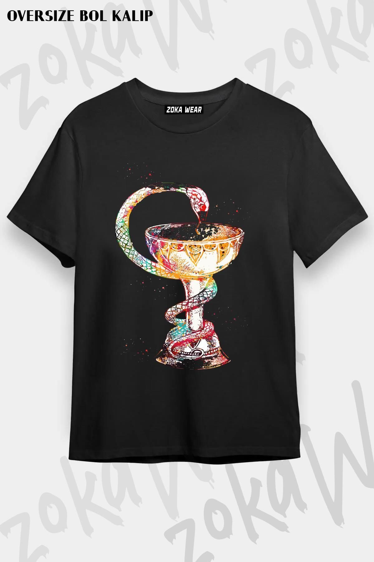 ZOKAWEAR-Unisex Oversize Mold Medicine Symbol Snake Design Printed Tshirt 1