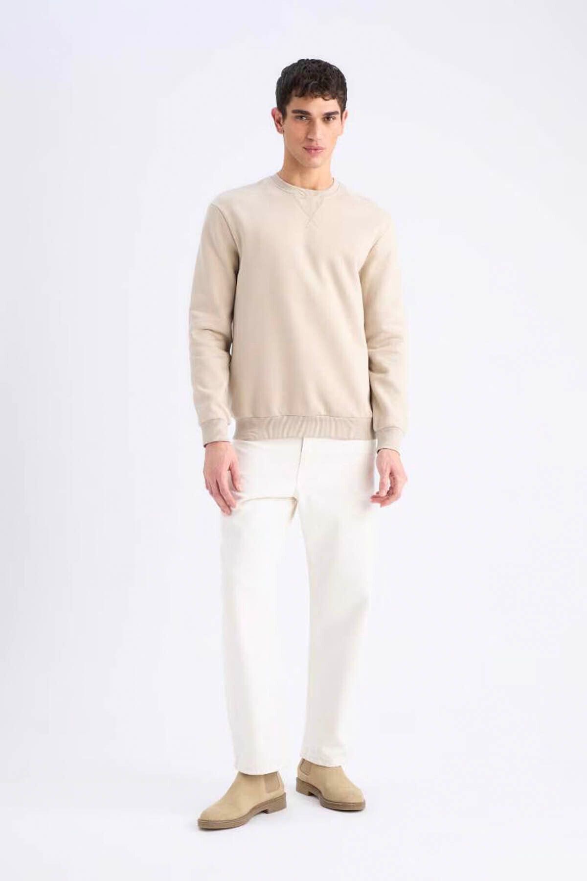 DeFacto-Regular Fit Crew Neck Basic Plain Thick Sweatshirt T3777Az25Sp 2