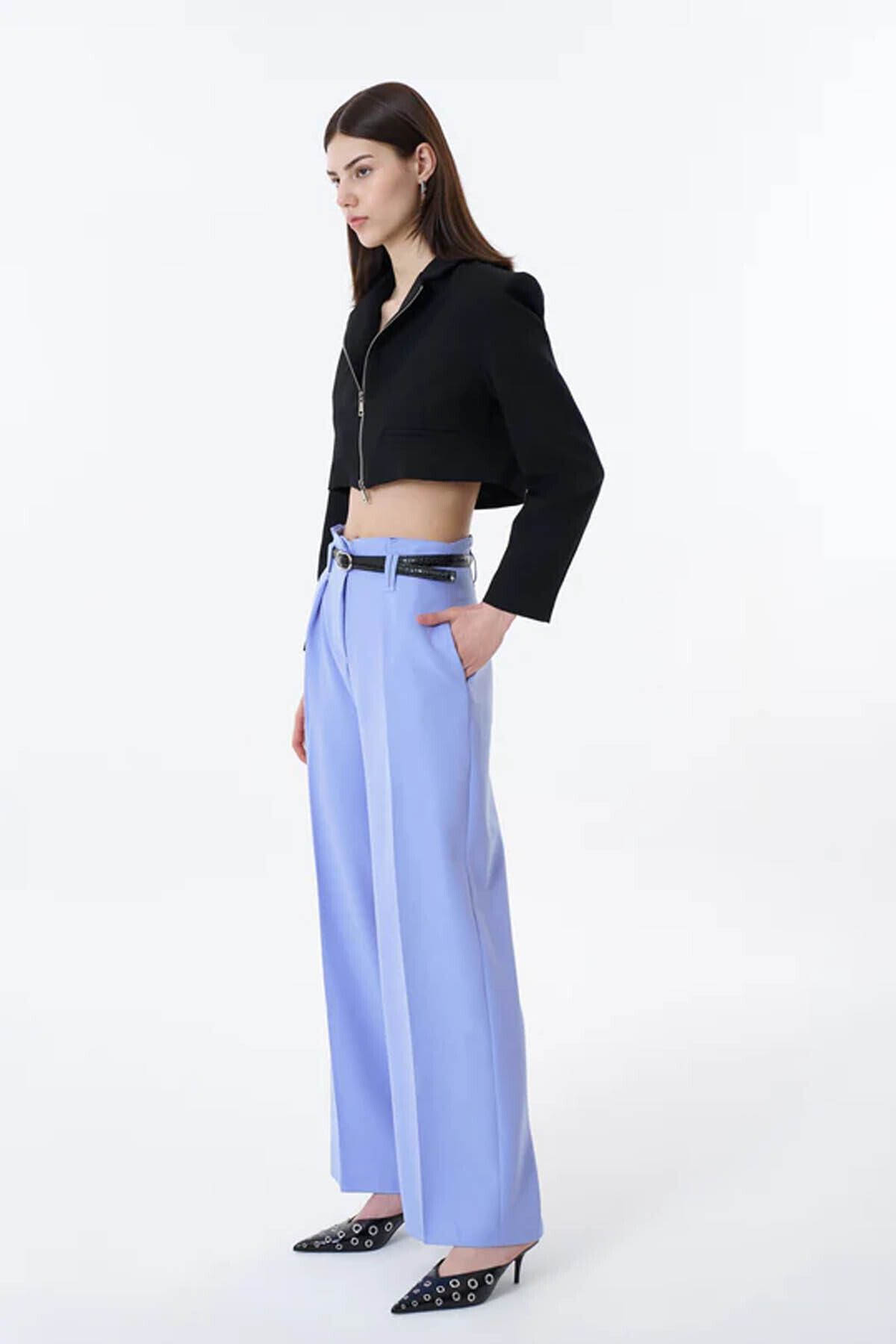 Quzu-Women's Blue Canvas Trousers - 71262 3