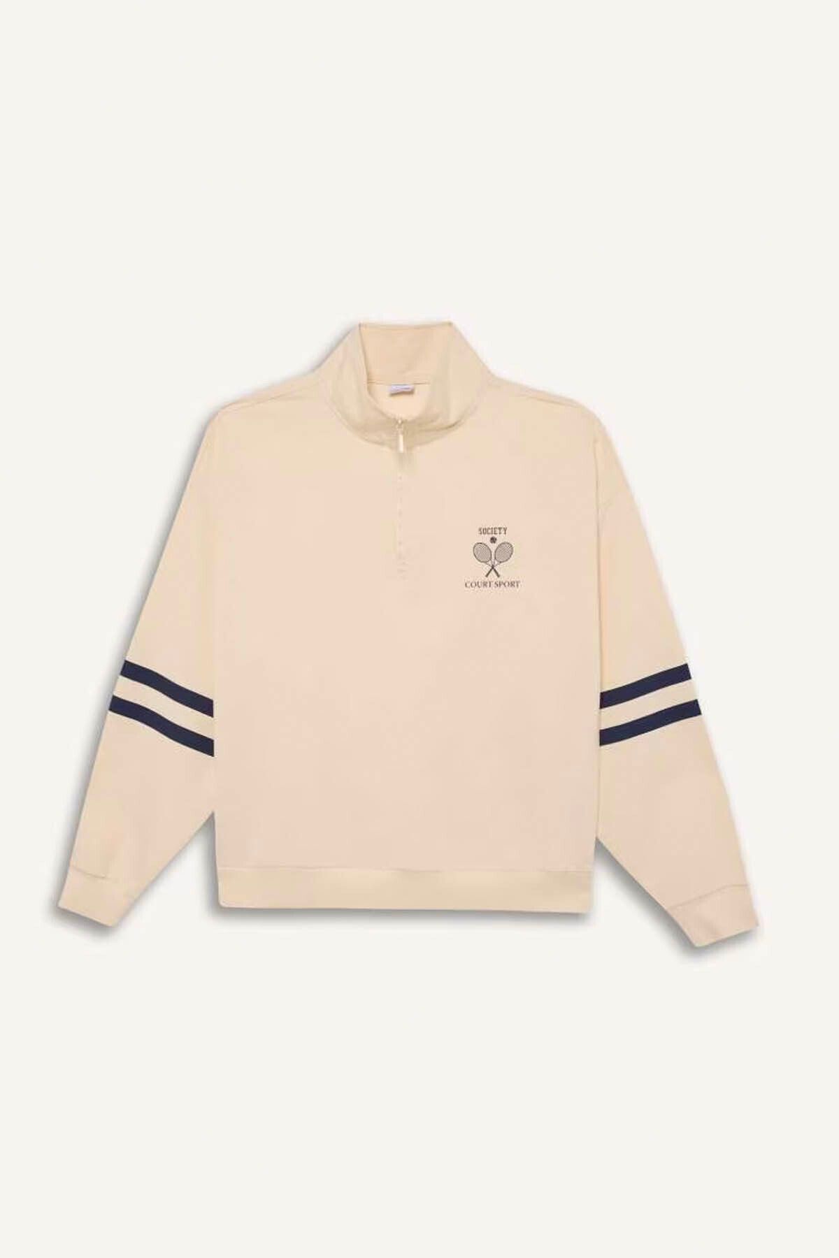 DeFacto Defactofit Oversize Szeroki Krój Sportowa Bluza Z Nadrukiem Zapinana Na Pół Suwaka D7132ax25sp Kobieta - XS