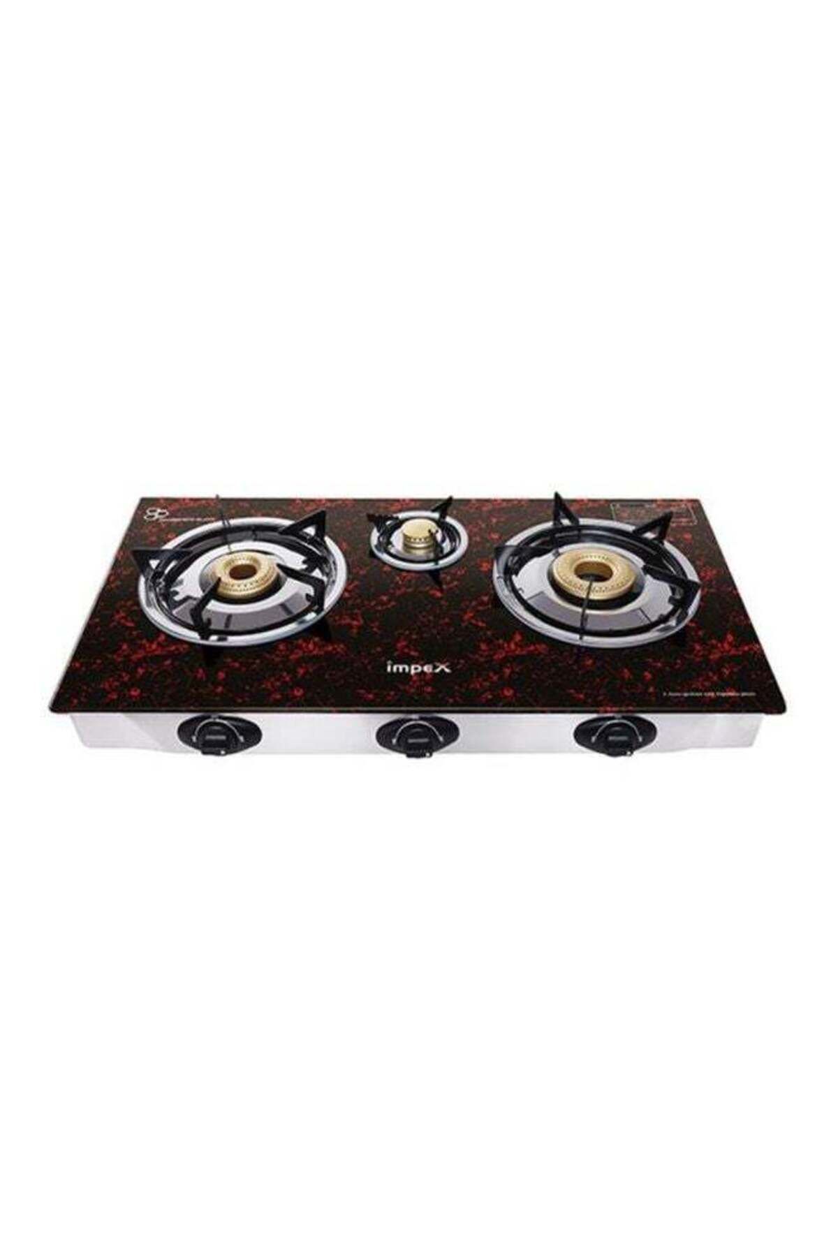 İMPEX-3 Burner Glass Top Gas Stove, Quality Pan Support, Brass Burners, Auto Ignition 1
