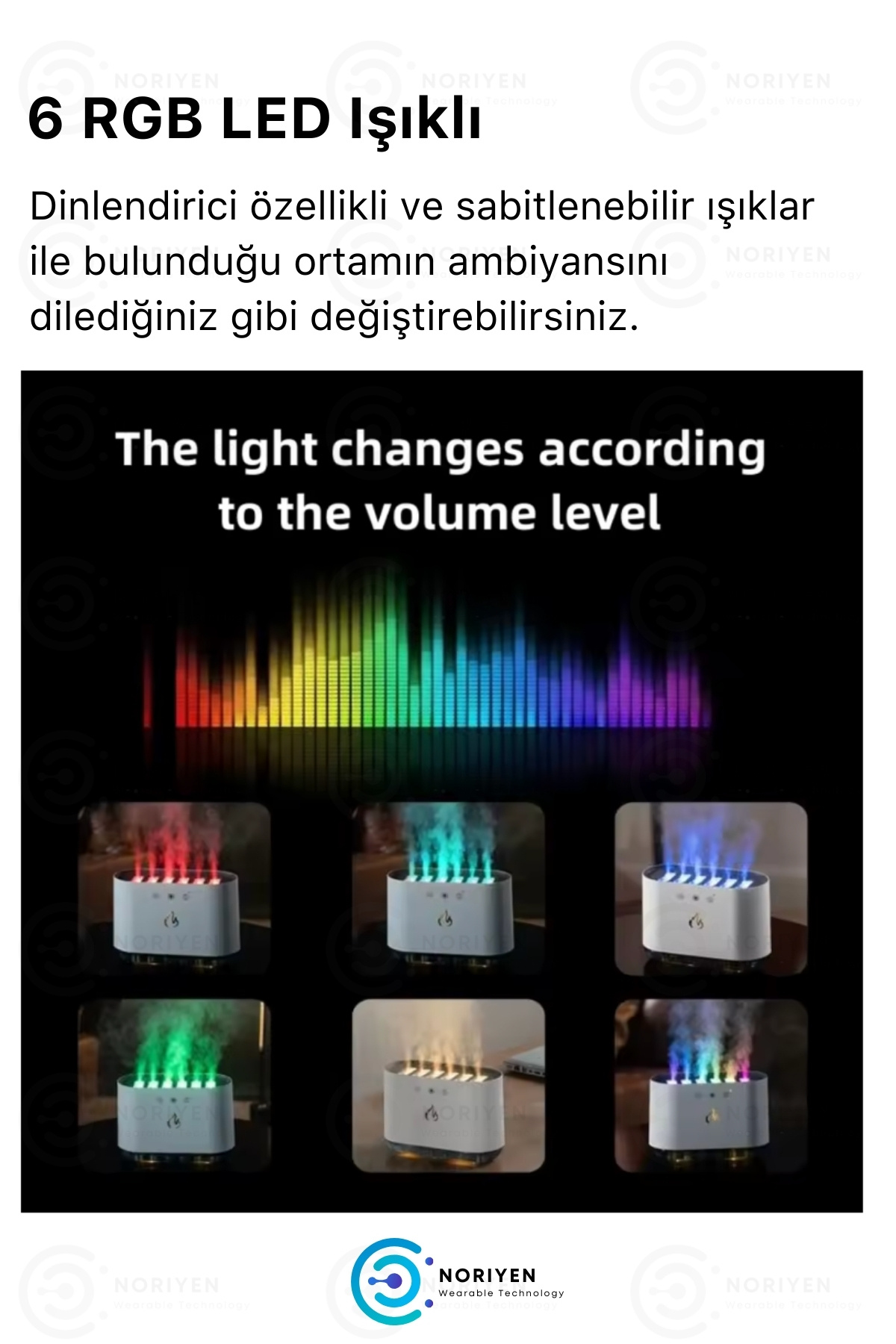 Sese Duyarlı Büyük 900 ML Ultrasonik Hava Nemlendirici 6 RGB Gece Işığı Buhar Makinesi Aroma Difüzör