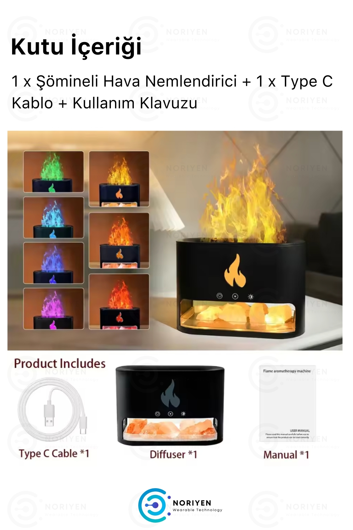 Yeni Nesil Alevli Şömine Hava Nemlendiricisi 250 ML Renkli Gece Işığı Buhar Makinesi Aroma Difüzör