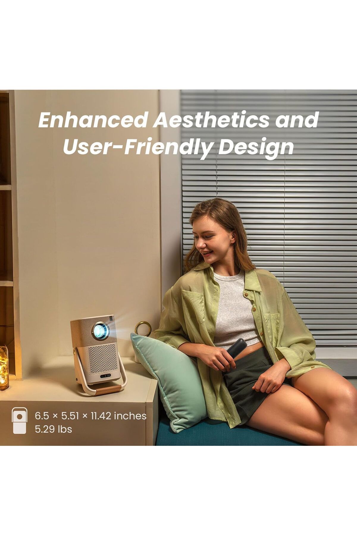 YABER-جهاز عرض محمول (بطارية مدمجة)، ومكبرات صوت JBL، ودونجل USB للتلفزيون بنظام Android، ويدعم Alexa وNFC 7