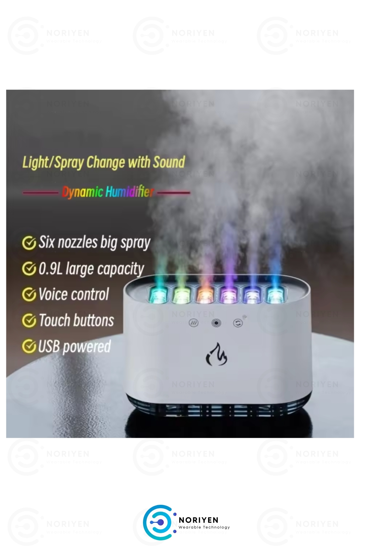 Sese Duyarlı Büyük 900 ML Ultrasonik Hava Nemlendirici 6 RGB Gece Işığı Buhar Makinesi Aroma Difüzör