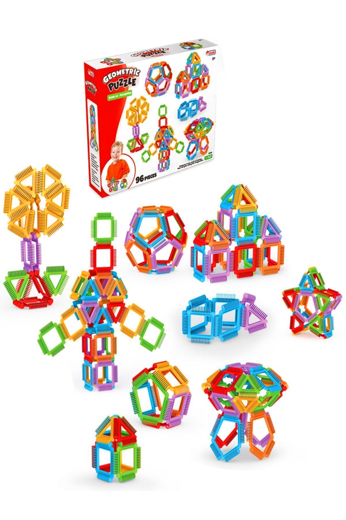 a v d a-96 Pieces Geometric Puzzle Block - Construction Building Blocks 5