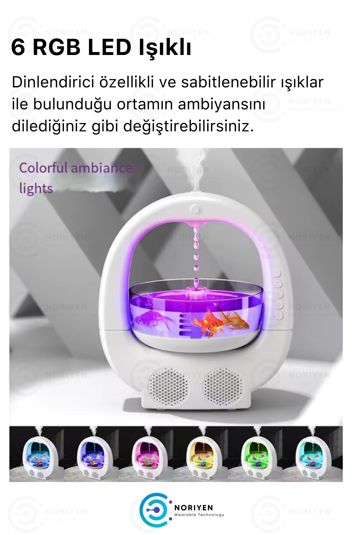 Akvaryumlu Balık Tanklı Bluetooth Hoparlörlü Hava Nemlendiricisi Işıklı Buhar Makinesi Aroma Difüzör