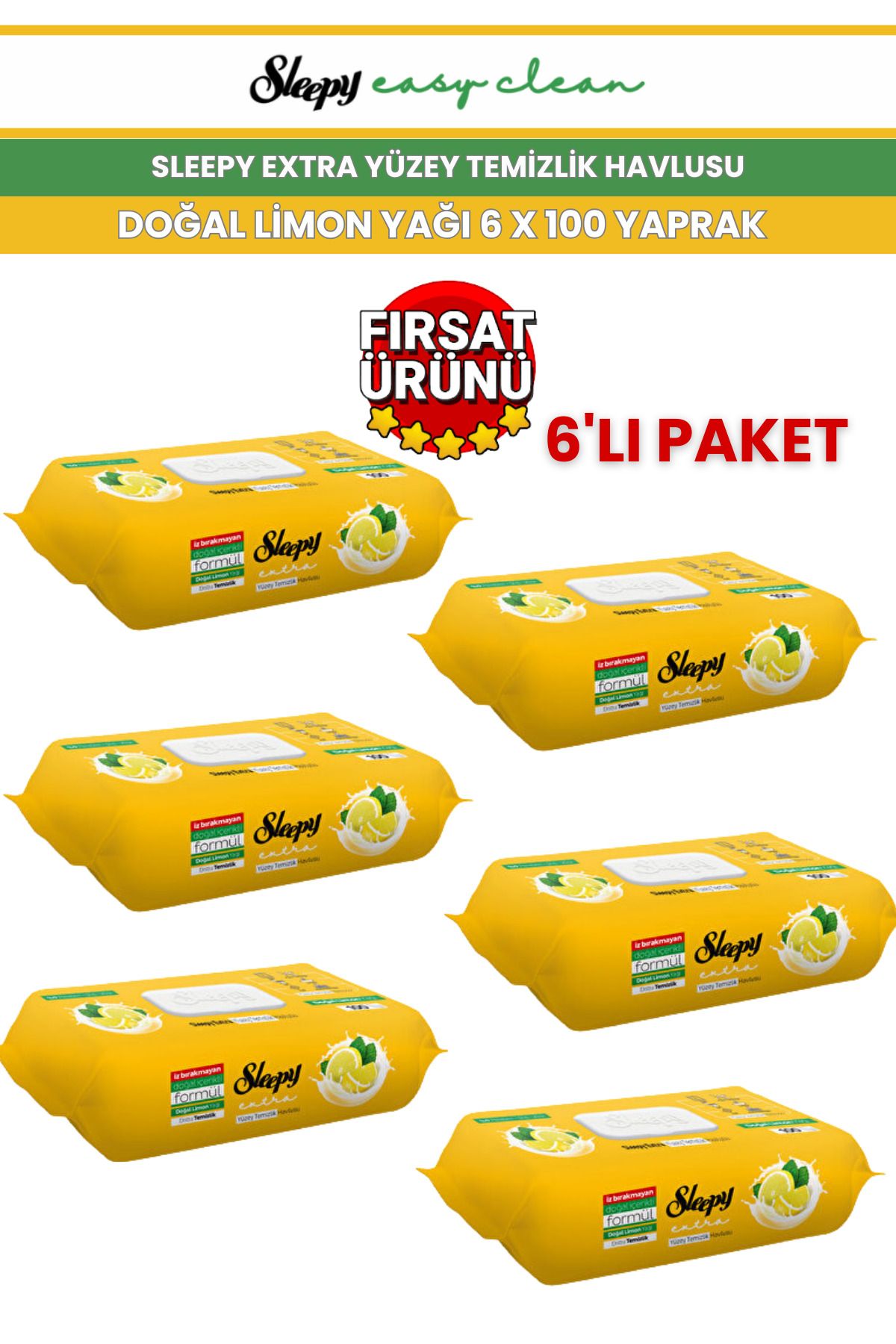 Sleepy Extra Yüzey Temizlik Havlusu Doğal Limon Yağı 6x100 Yaprak